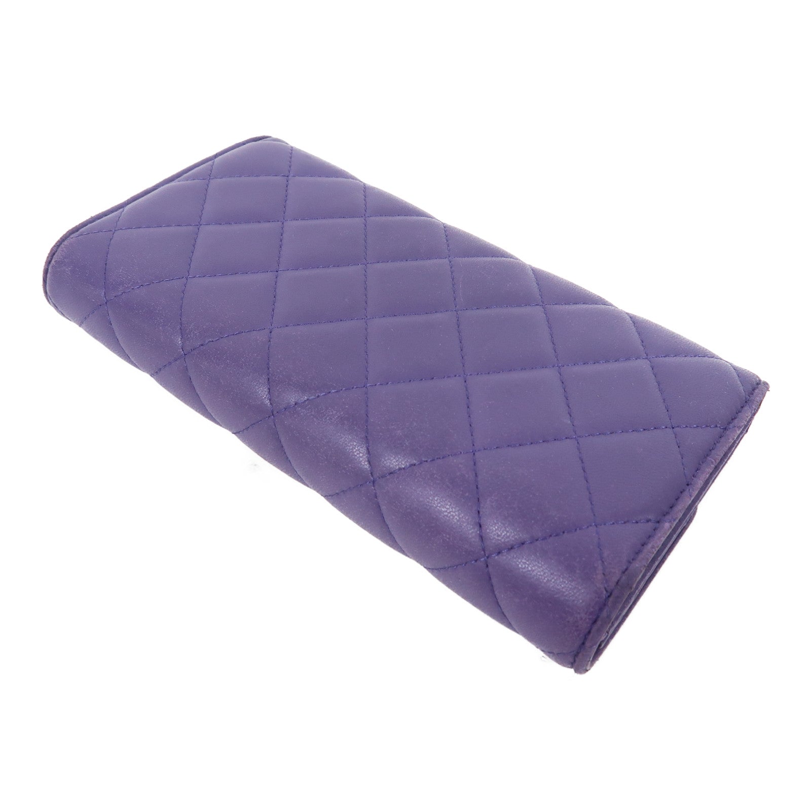 CHANEL 菱格牛皮皮革Wallet銀扣長錢包紫色