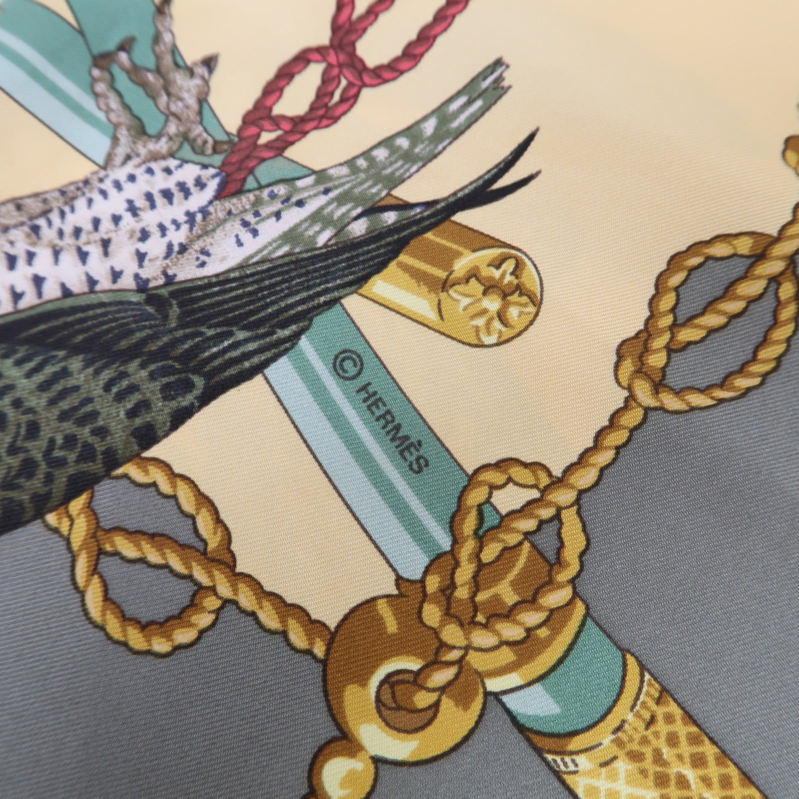 HERMES 絲質Scarf 90x90絲巾綠色/黃色