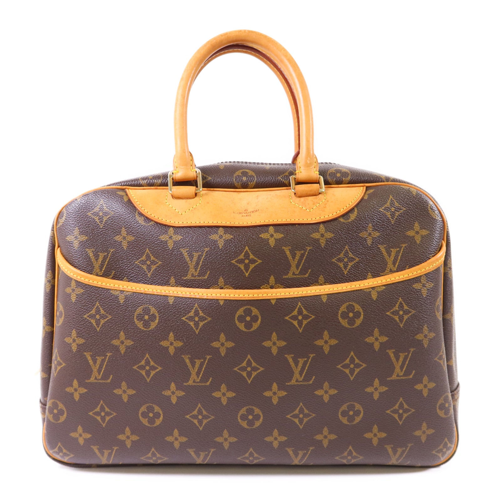 LOUIS VUITTON Monogram Deauville金扣手挽袋棕色