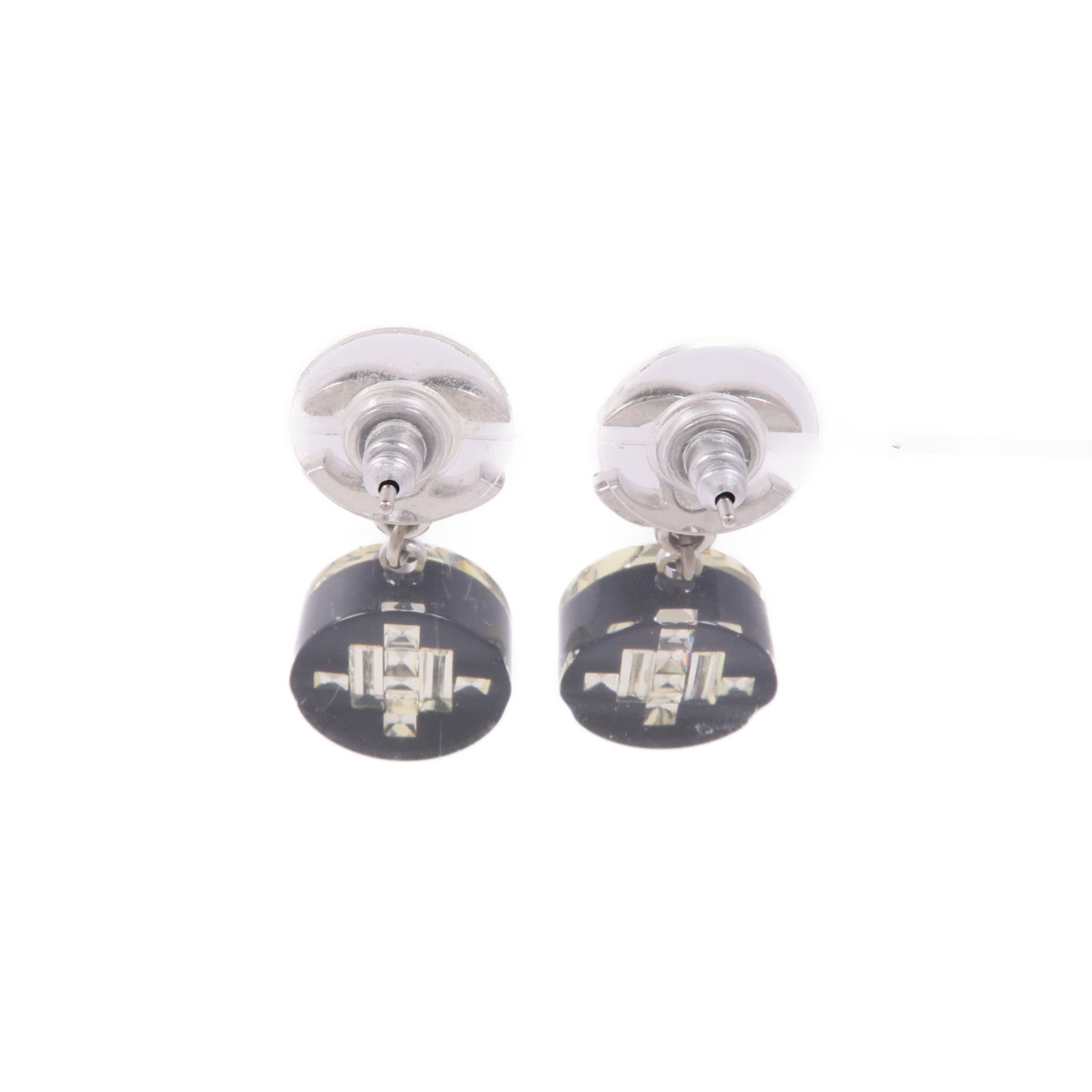 CHANEL CC Earrings Metal/PVC Sliver/Black