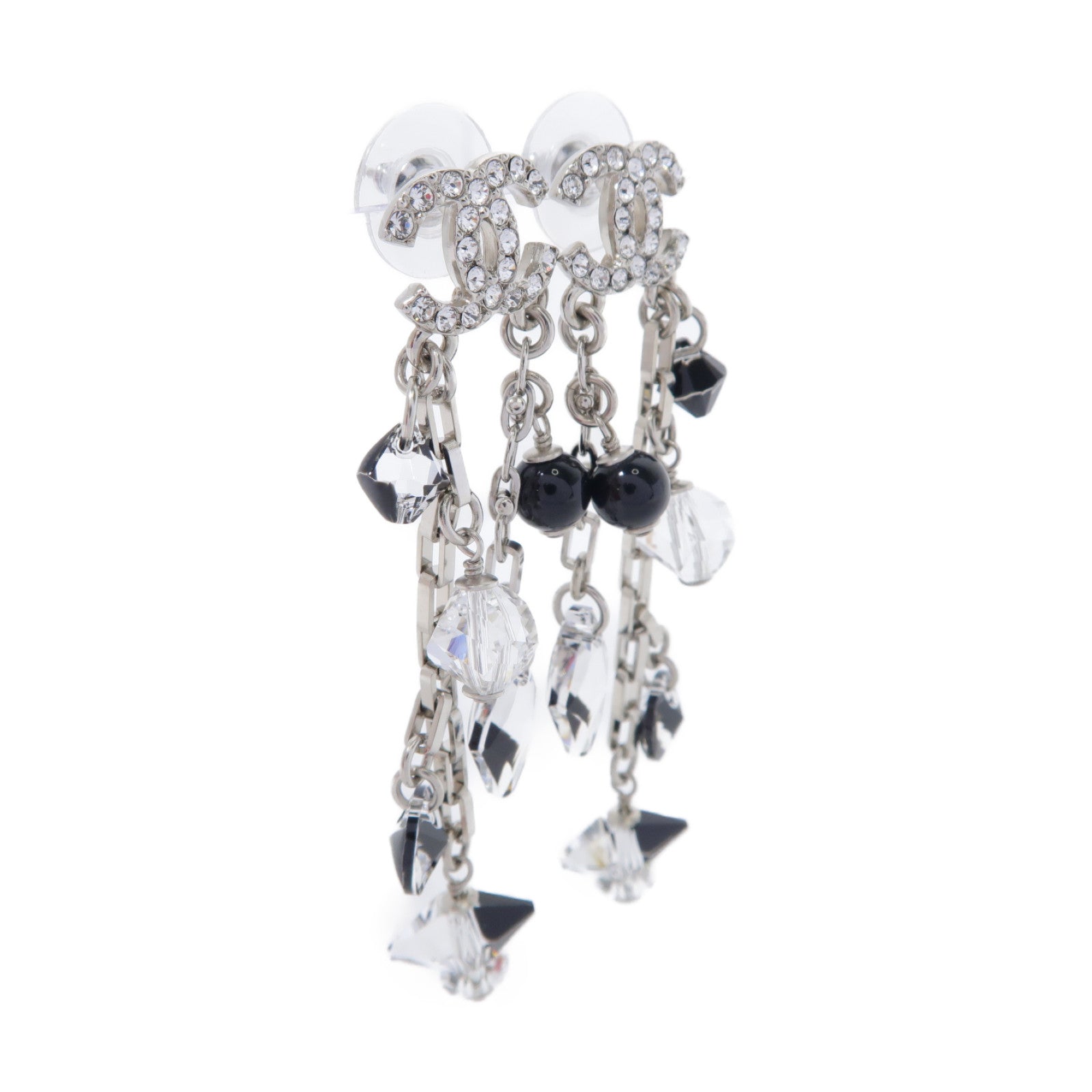 CHANEL 【激減優惠】PVC/金屬Earring耳環銀色/黑色/透明