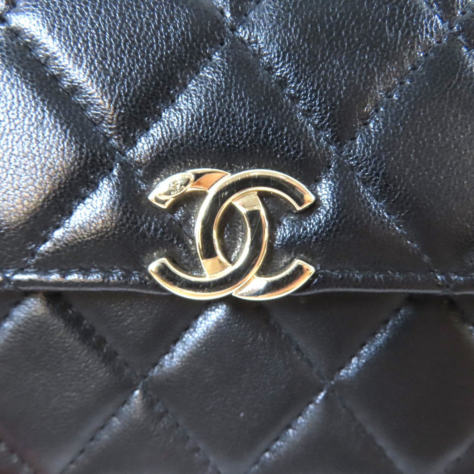 CHANEL 菱格羊皮皮革Mini Flap金扣鏈帶手挽肩背兩用袋黑色