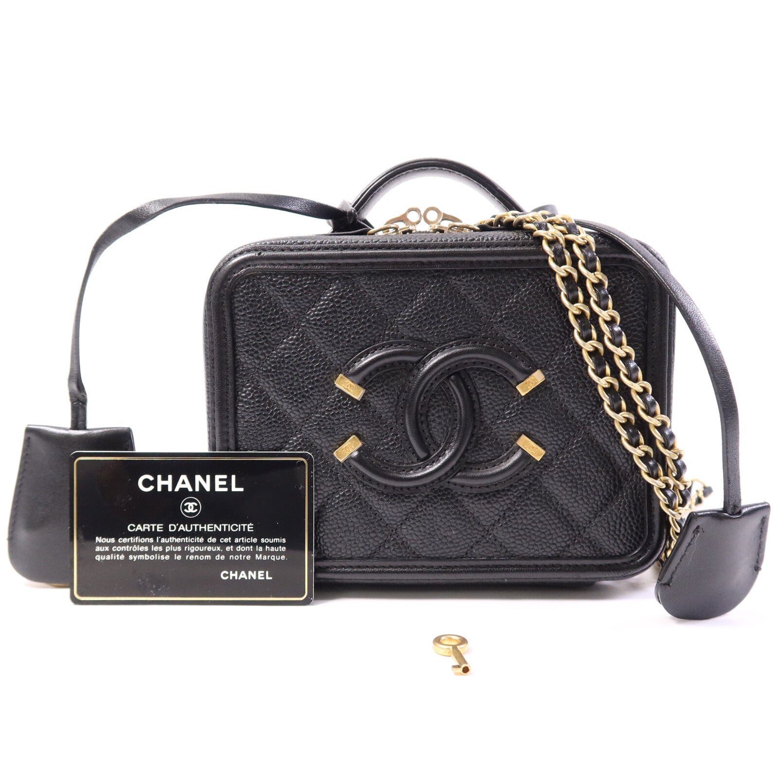 CHANEL 牛皮皮革Vanity Case Bag金扣手挽肩背兩用袋
