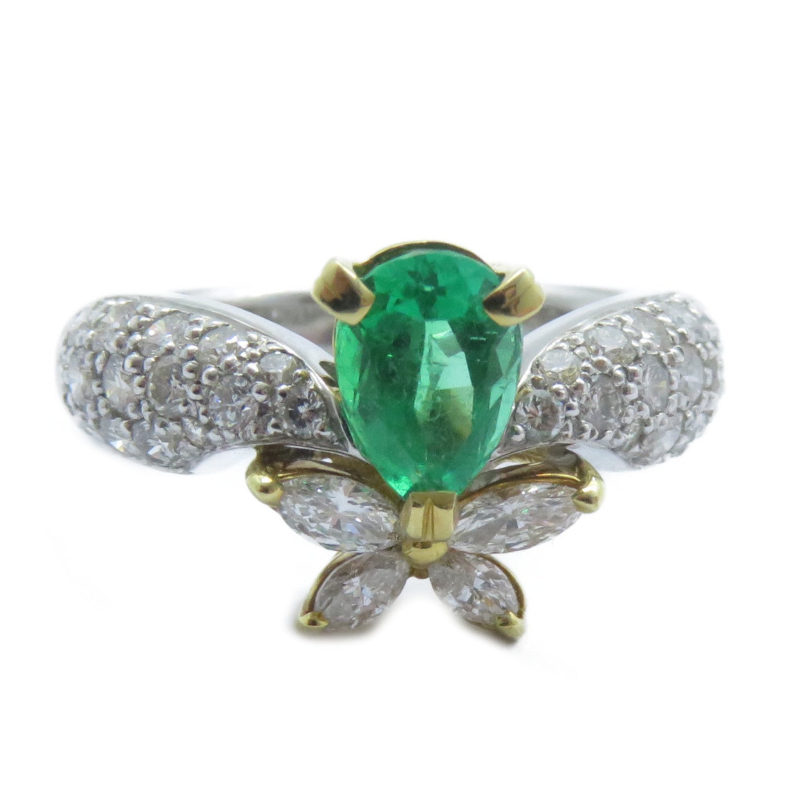 JEWELRY 【激減優惠】PT900鉑金/18K黃金Emerald Diamond Ring 0.92ct綠寶石/1.06ct鑽石戒指US#6.25