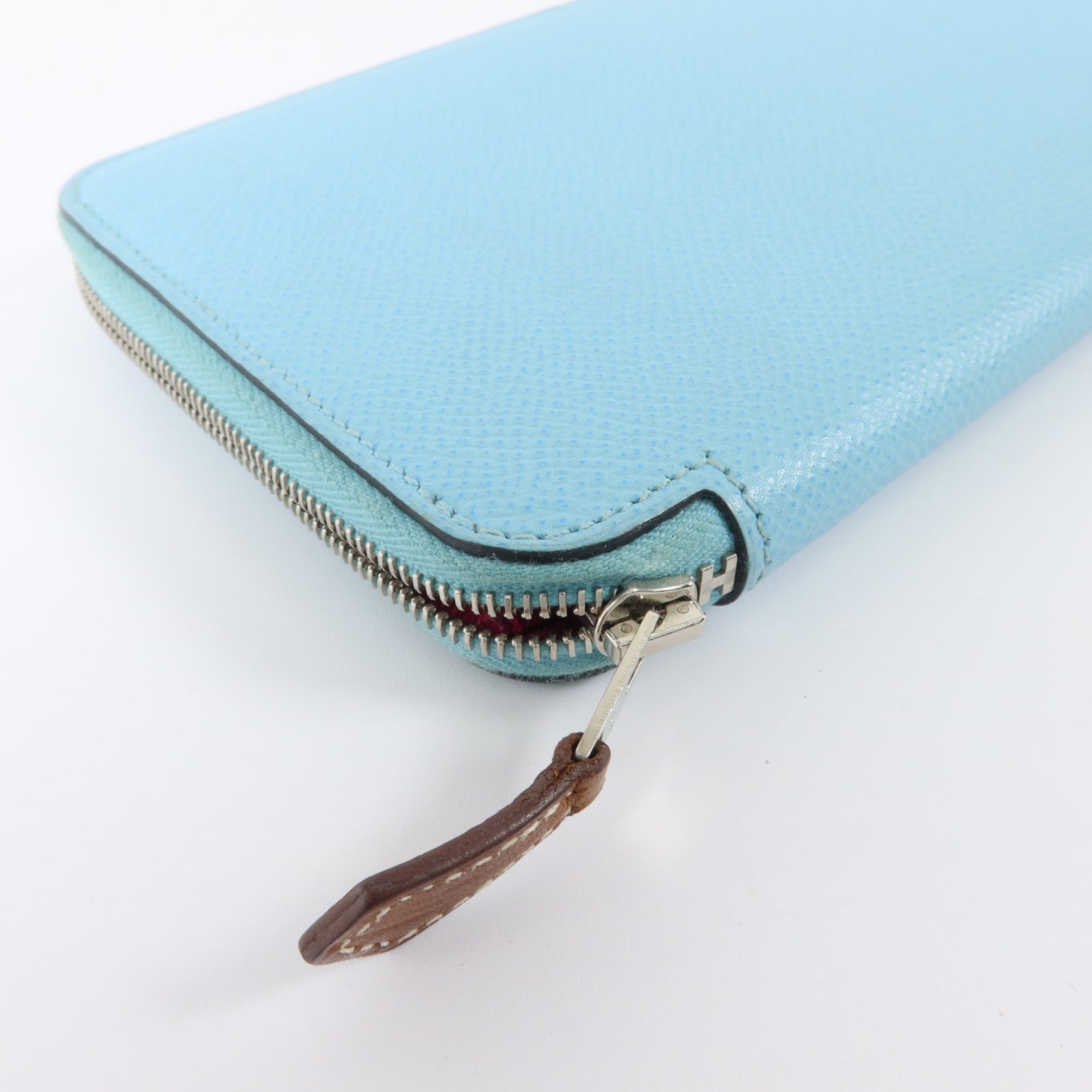 HERMES Epsom皮革Silk In Long Wallet銀扣長錢包Bleu Atoll