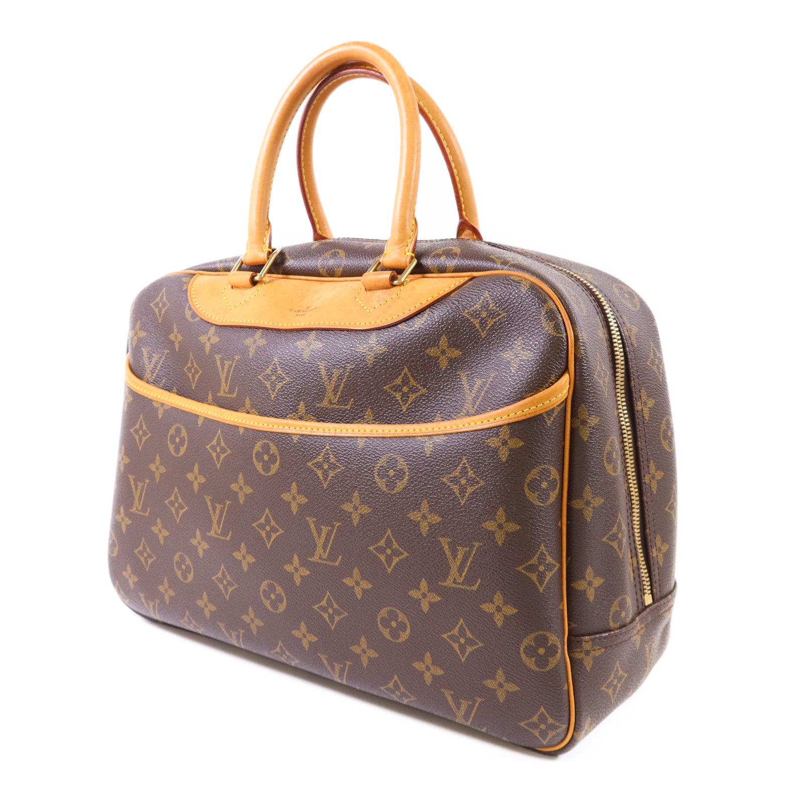 LOUIS VUITTON Monogram Deauville金扣手挽袋棕色