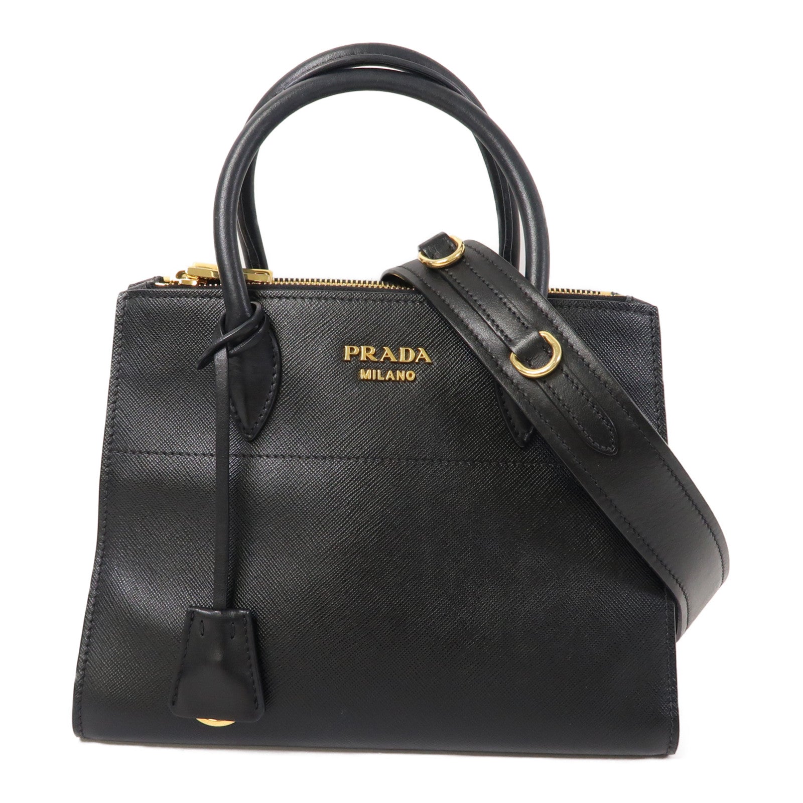 PRADA 【激減優惠】皮革2 Way Shoulder Bag金扣手挽肩背兩用袋黑色