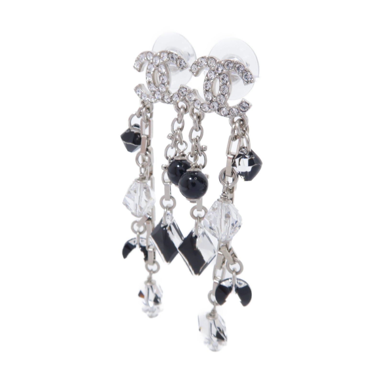 CHANEL 【激減優惠】PVC/金屬Earring耳環銀色/黑色/透明