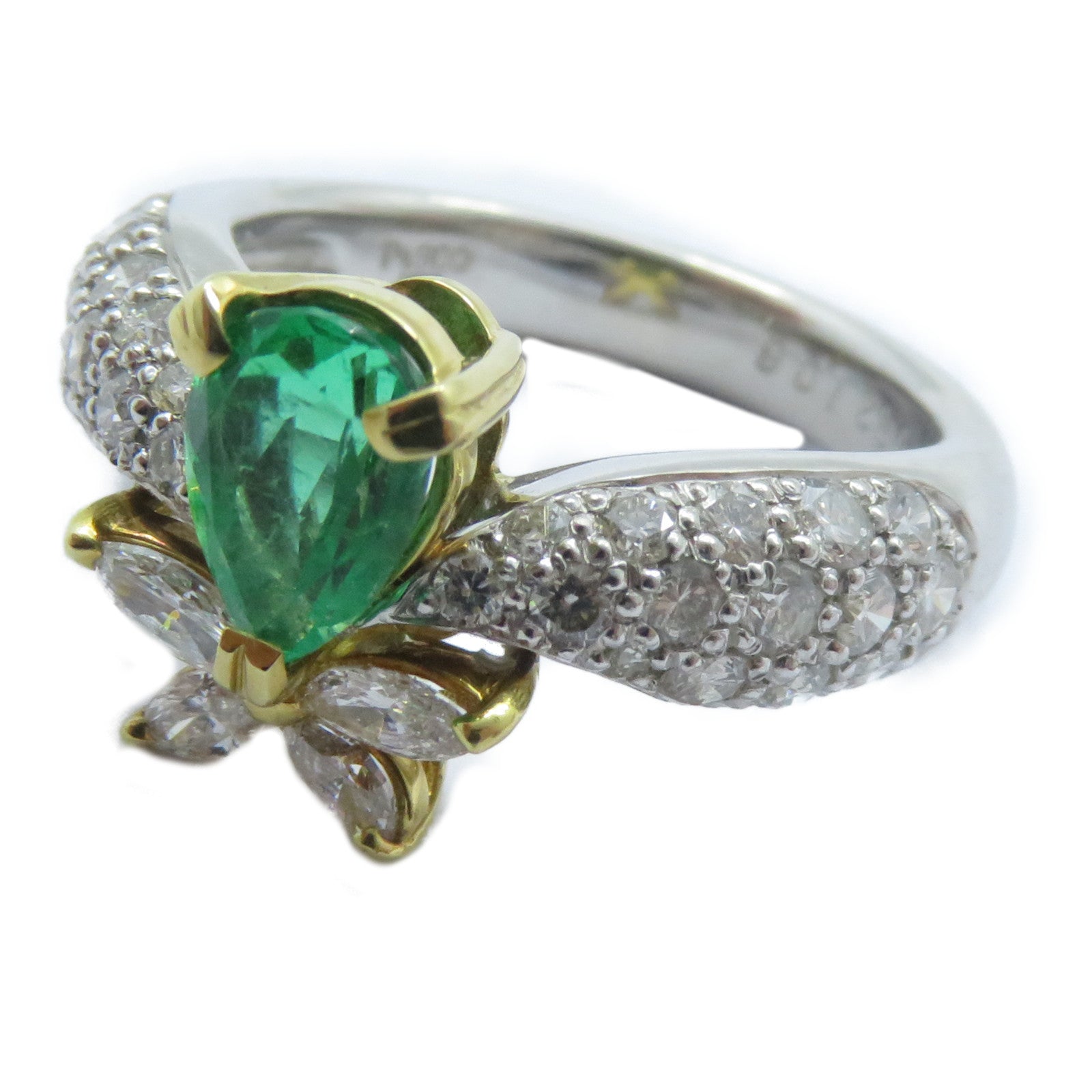 JEWELRY 【激減優惠】PT900鉑金/18K黃金Emerald Diamond Ring 0.92ct綠寶石/1.06ct鑽石戒指US#6.25