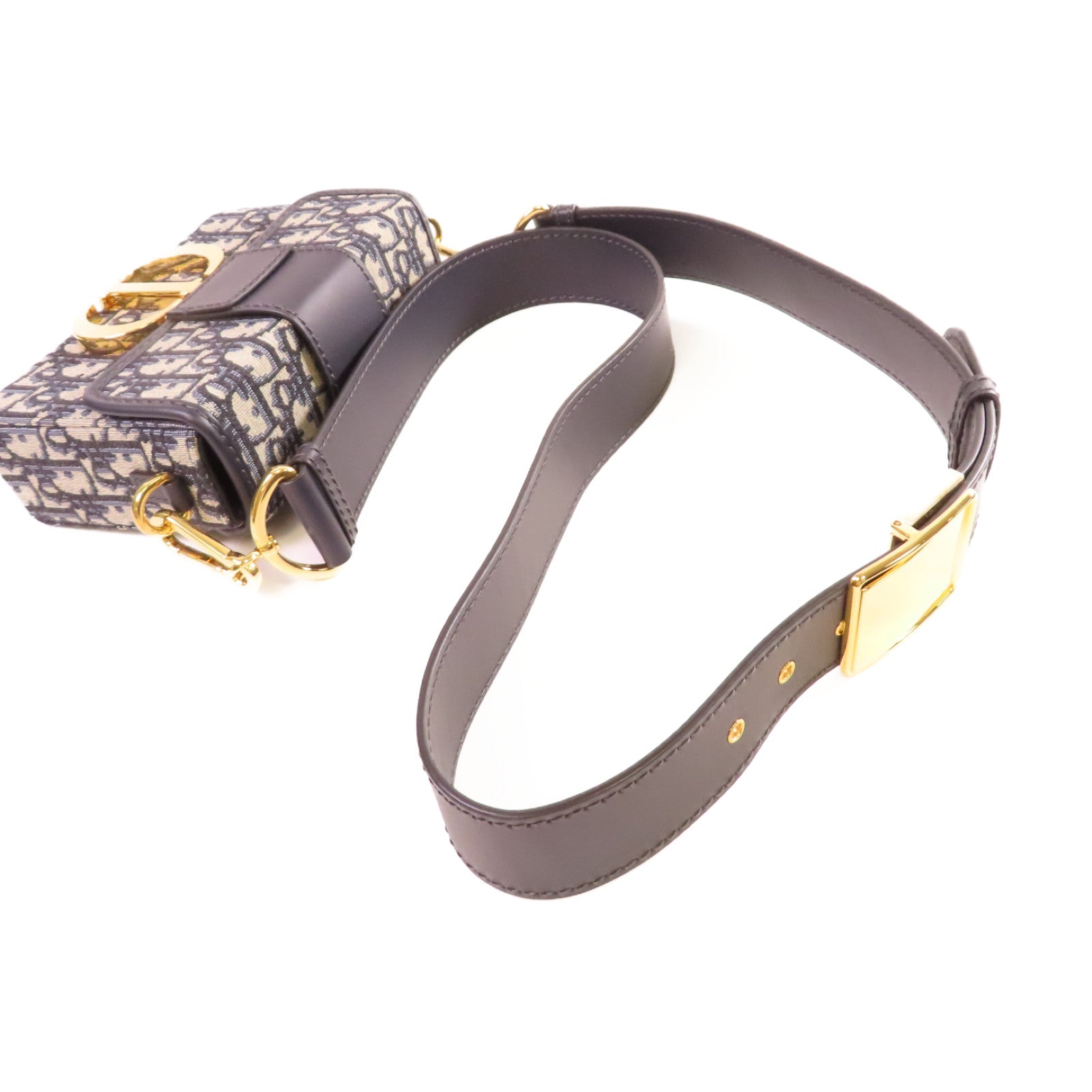 Dior Oblique帆布30 Montaigne Mini Shoulder Bag金扣肩背袋寶藍色