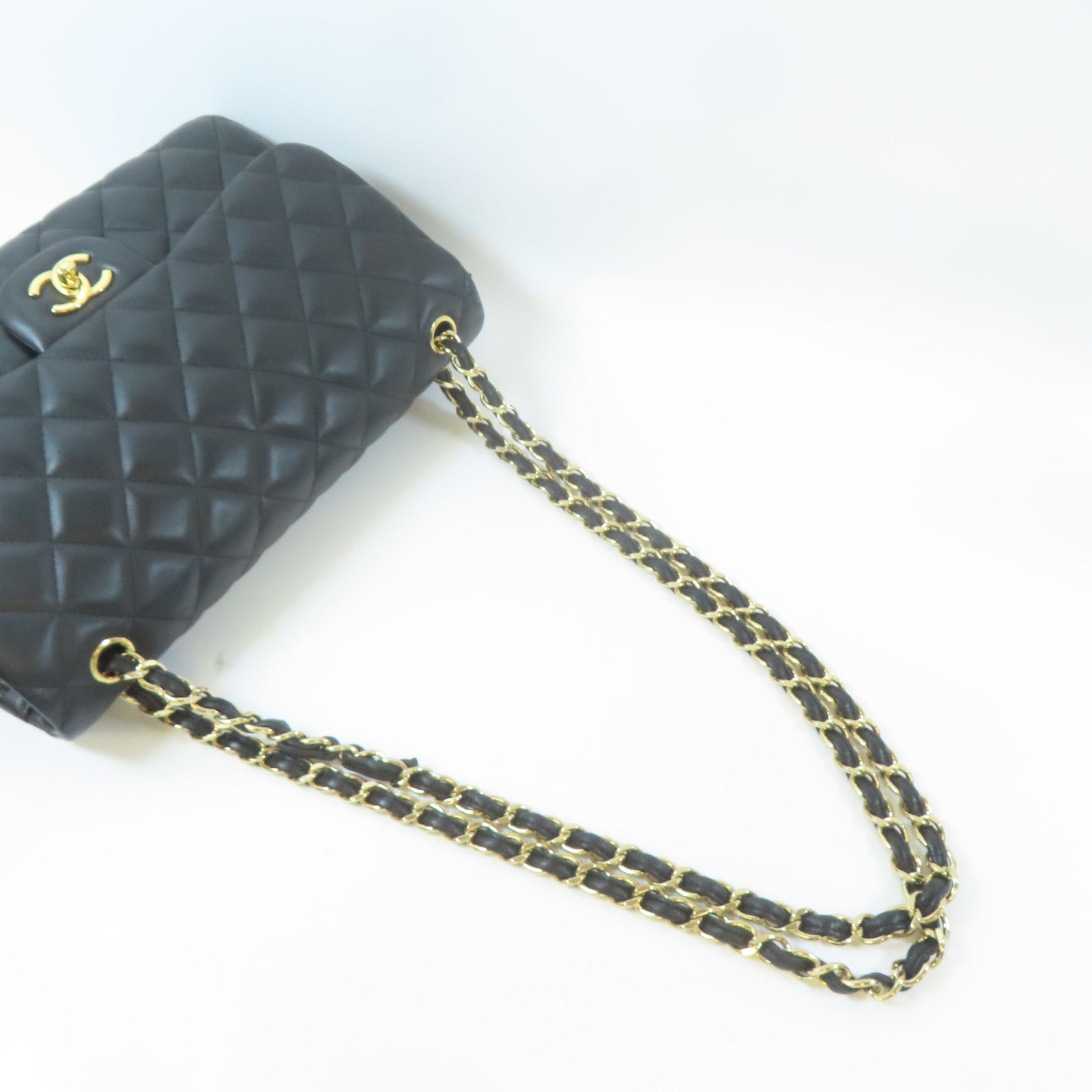 CHANEL 【激減優惠】菱格羊皮皮革Classic Jumbo金扣鏈帶肩背袋黑色