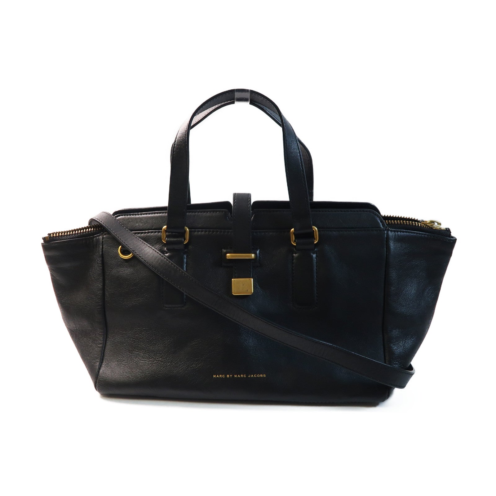 MARC BY MARC JACOBS 【激減優惠】牛皮皮革2 Way Bag金扣肩背袋黑色