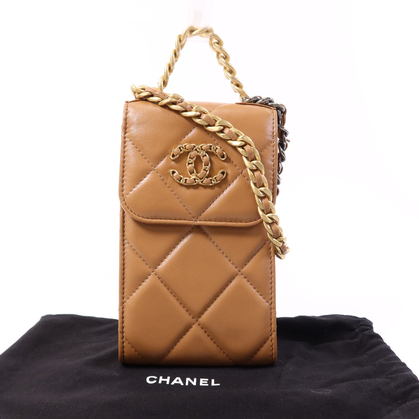 CHANEL 羊皮皮革CHANEL 19 Phone Bag金扣鏈帶手挽肩背兩用袋