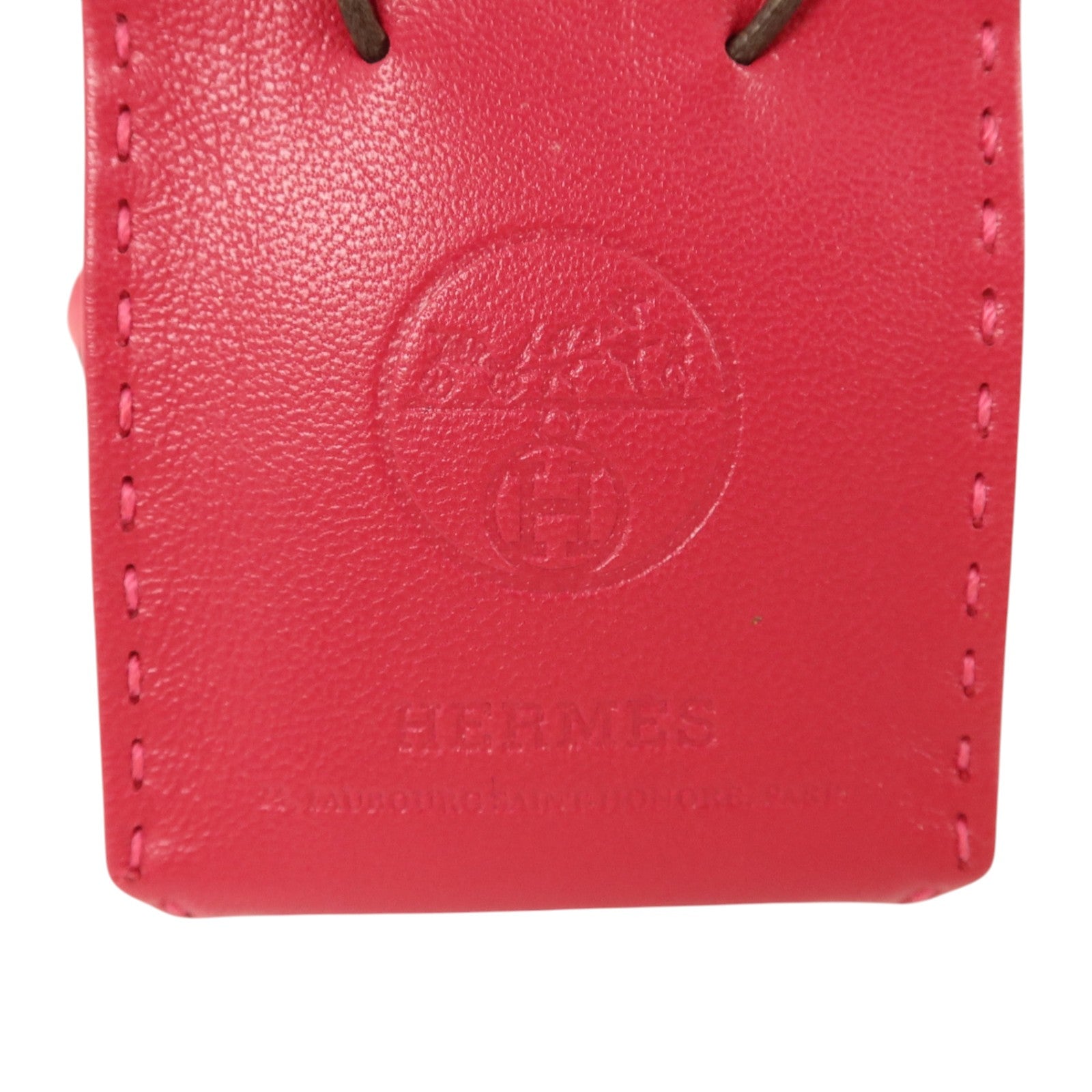 HERMES Milo皮革Sac Orange Bag Charm掛飾Rose Mexico