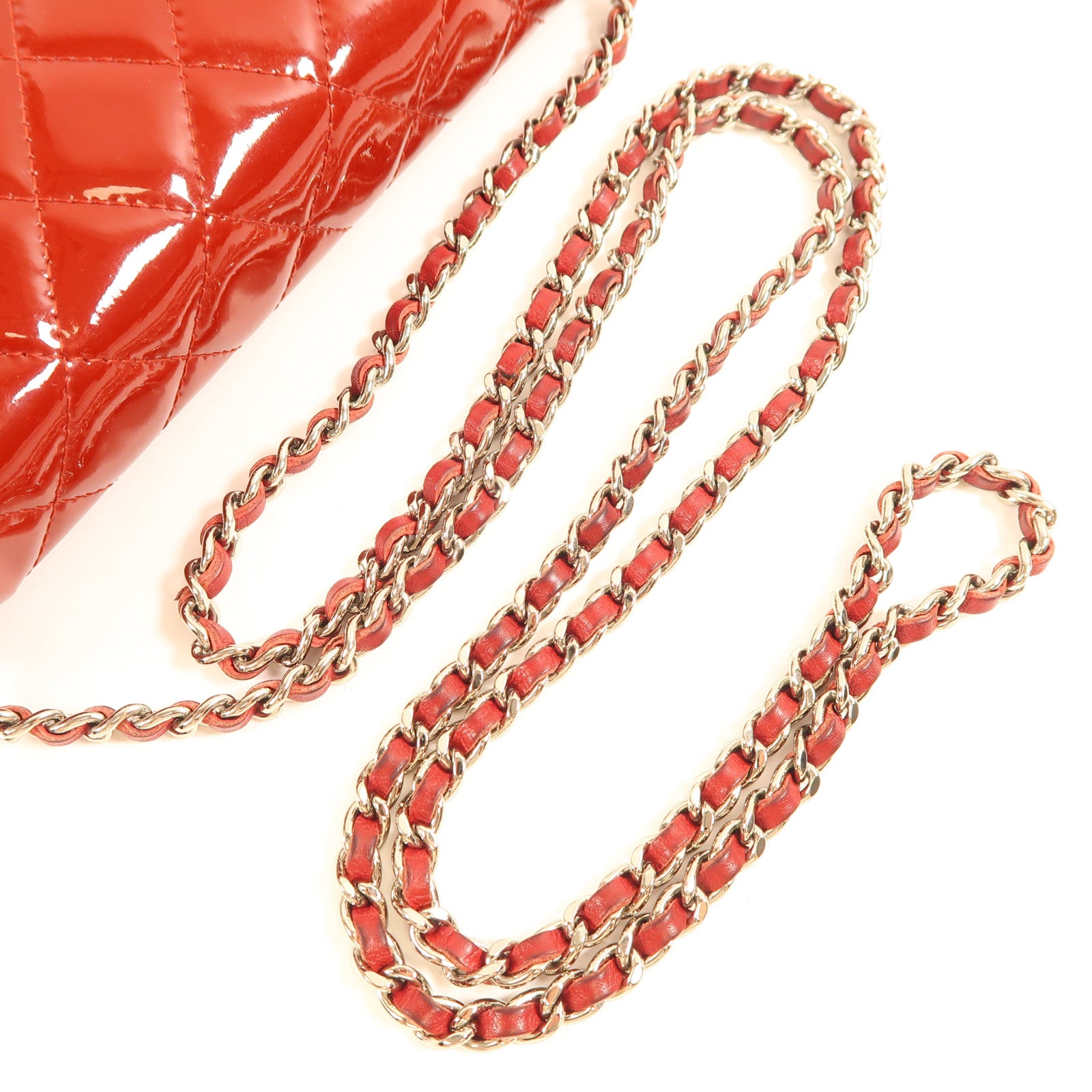 CHANEL 漆皮皮革Chain Shoulder銀扣鏈帶肩背袋