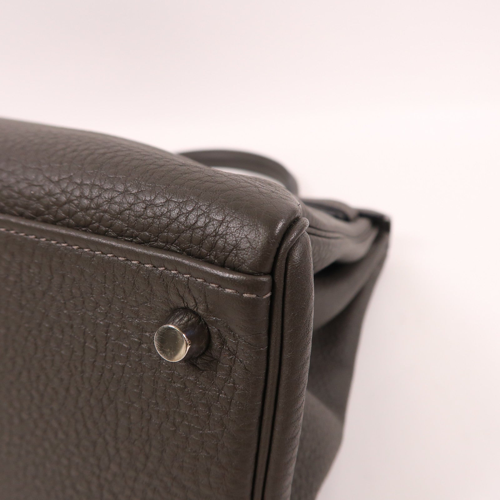 HERMES Clemence皮革Kelly 35銀扣手挽肩背兩用袋石墨灰色