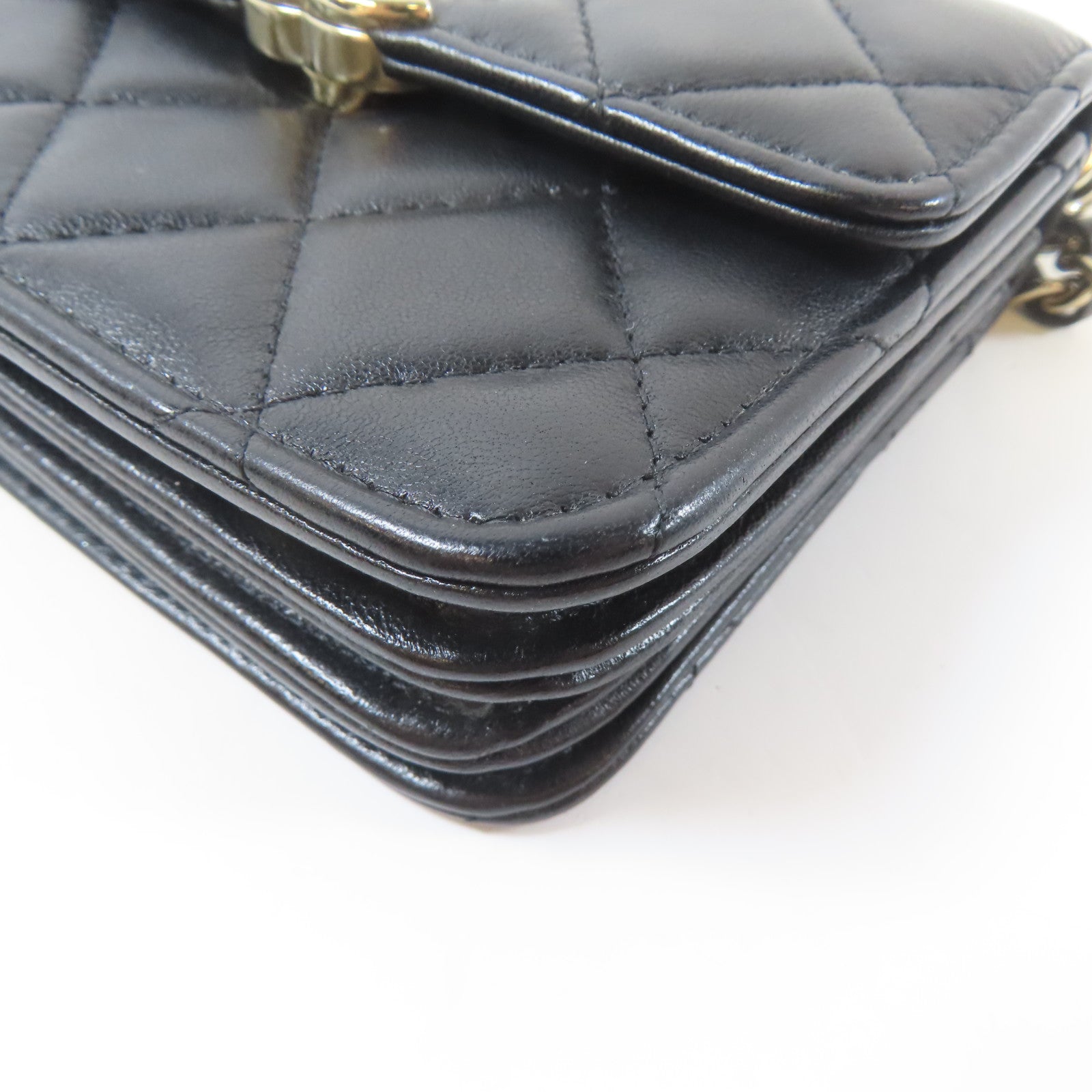 CHANEL 菱格羊皮皮革Mini Flap金扣鏈帶手挽肩背兩用袋黑色
