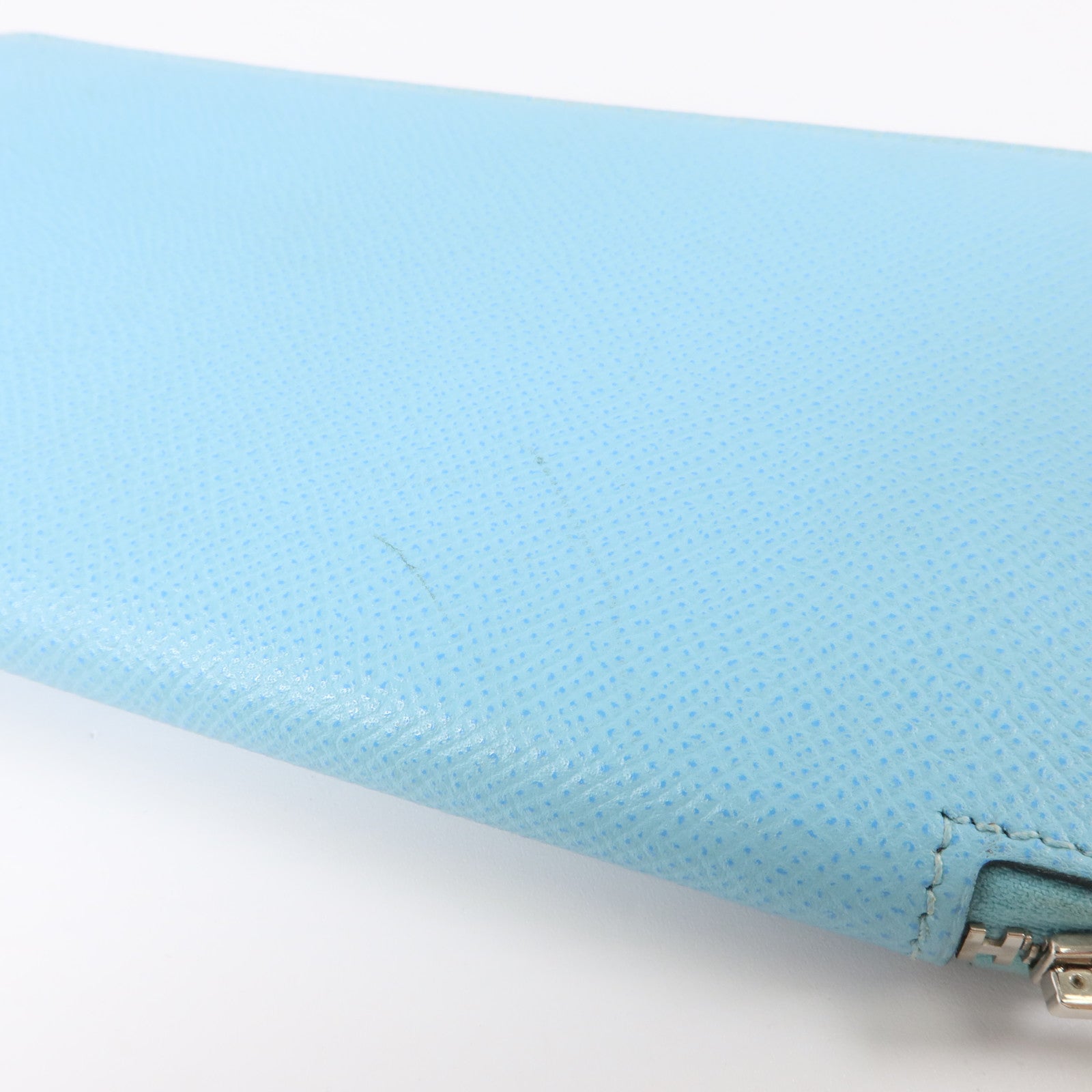 HERMES Epsom皮革Silk In Long Wallet銀扣長錢包Bleu Atoll