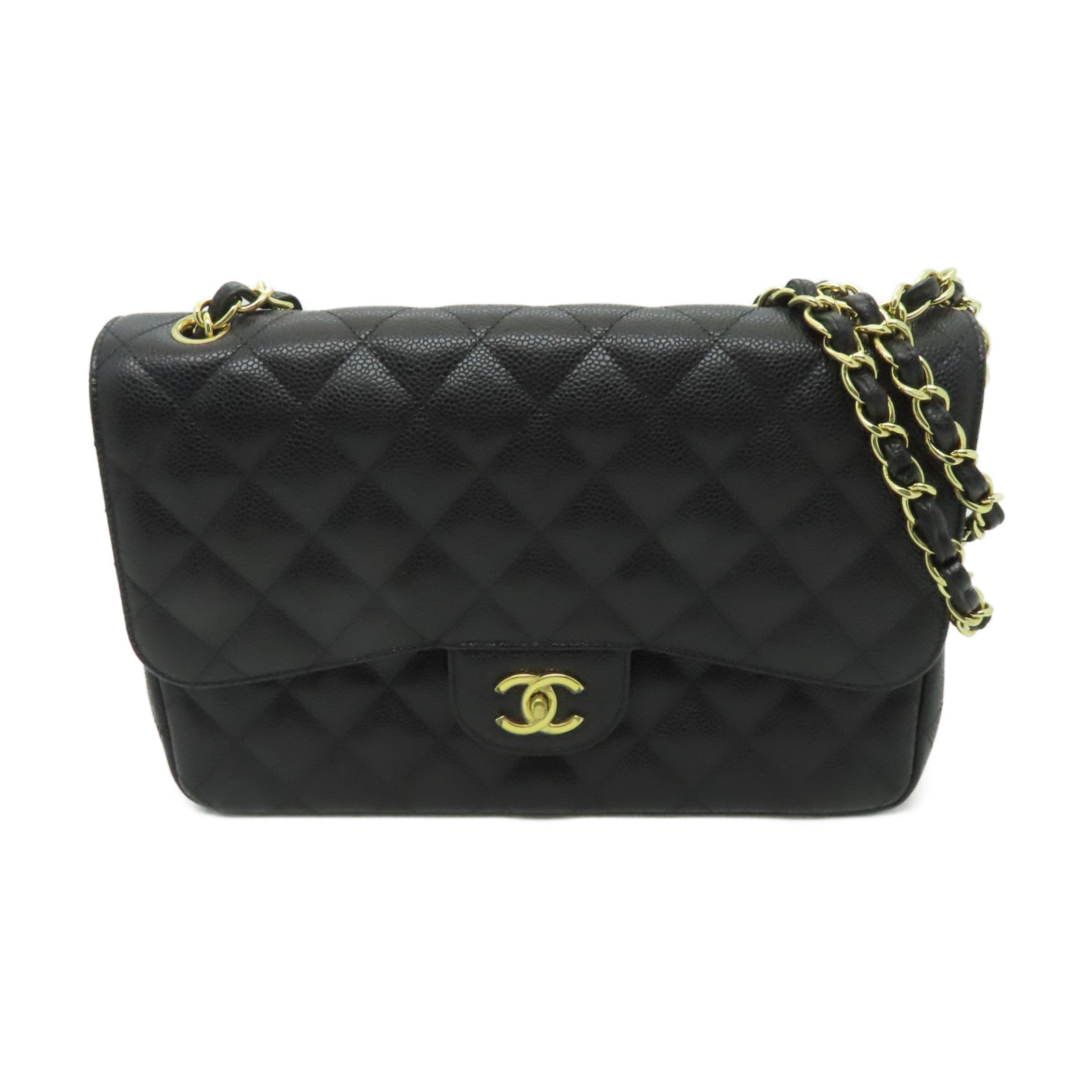 CHANEL 【激減優惠】菱格Caviar皮革Classic Jumbo銀扣鏈帶肩背袋黒色