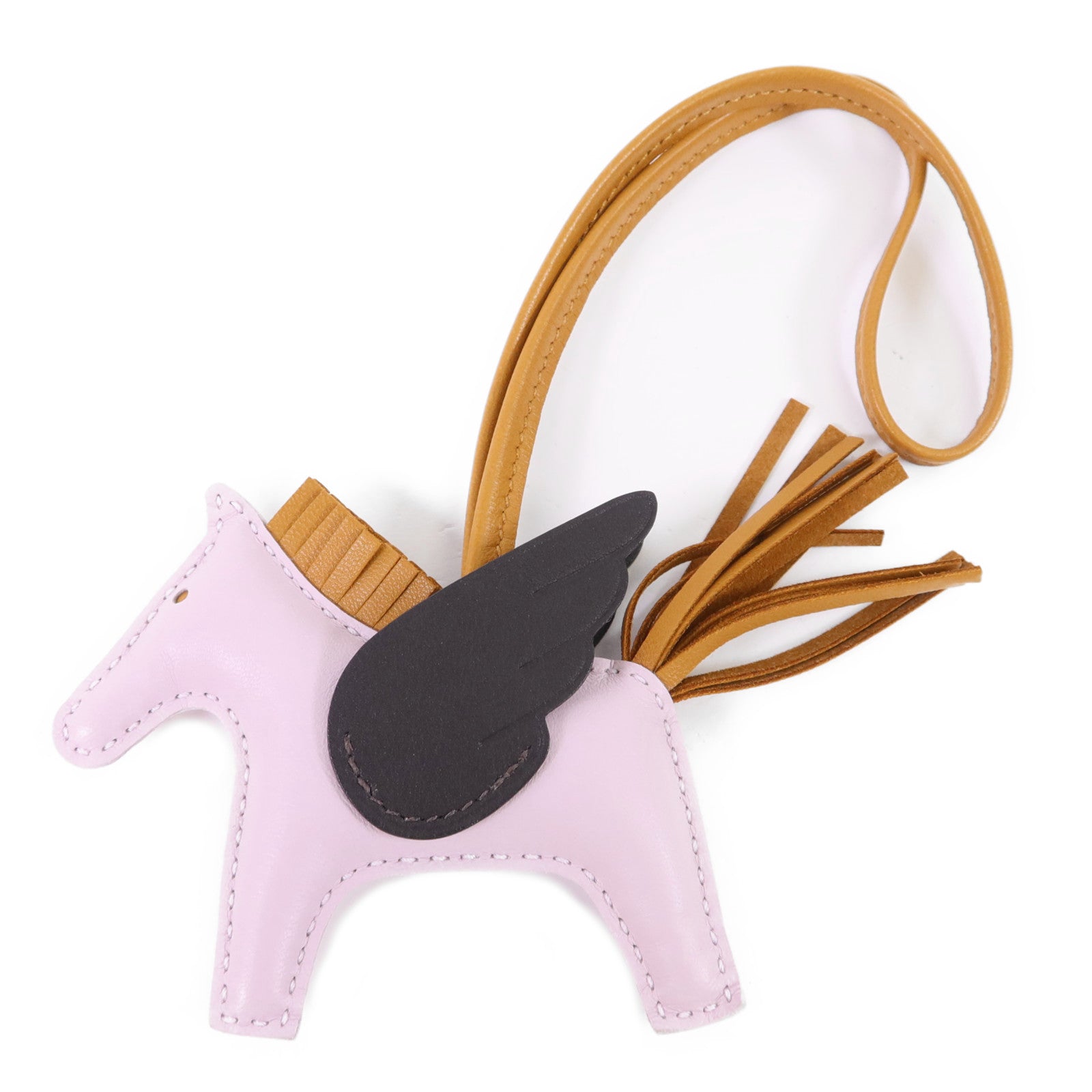 HERMES Milo/Swift皮革Rodeo Pegase PM掛飾Sesame/Ebene/Mauve Pale