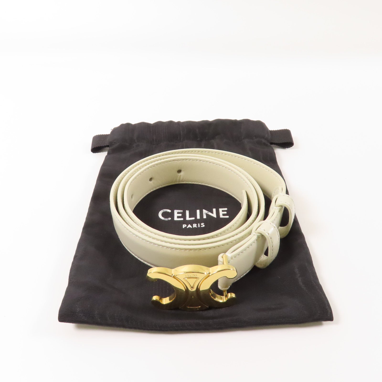 CELINE 牛皮皮革Belt金扣皮帶白色