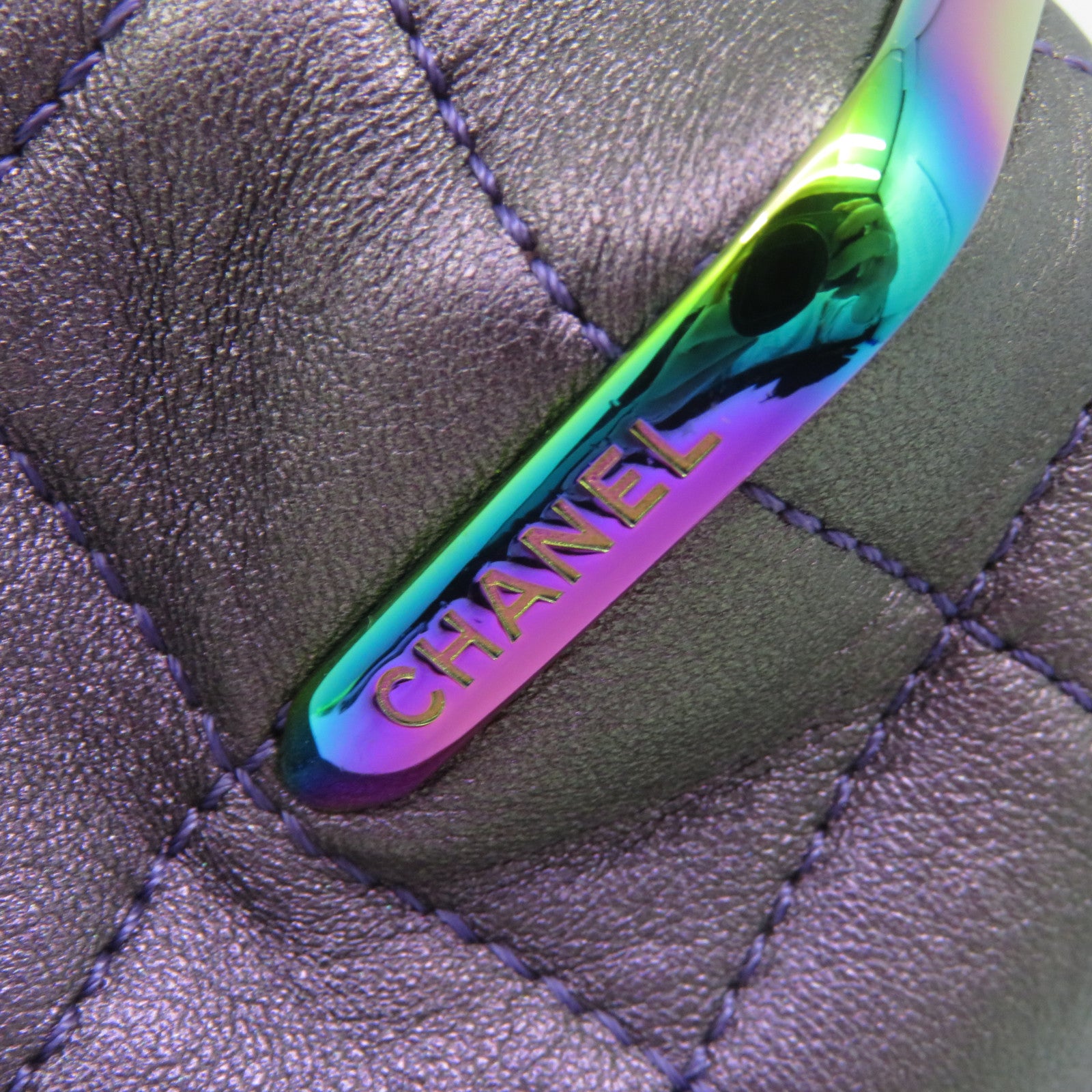 CHANEL 菱格牛皮皮革Chain Shoulder Bag银扣链带肩背袋紫色
