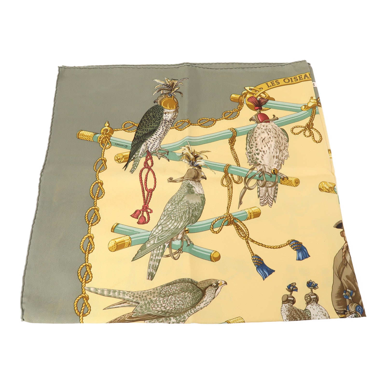 HERMES 絲質Scarf 90x90絲巾綠色/黃色