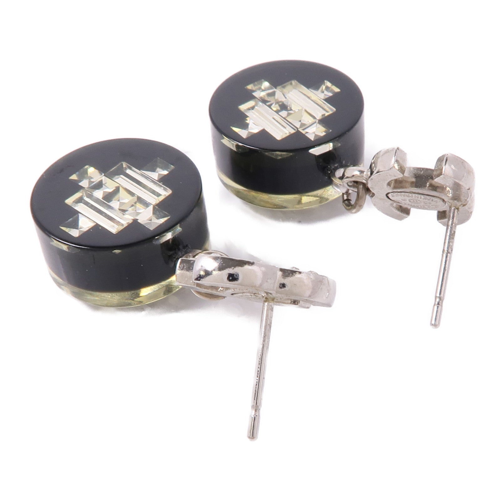 CHANEL CC Earrings Metal/PVC Sliver/Black