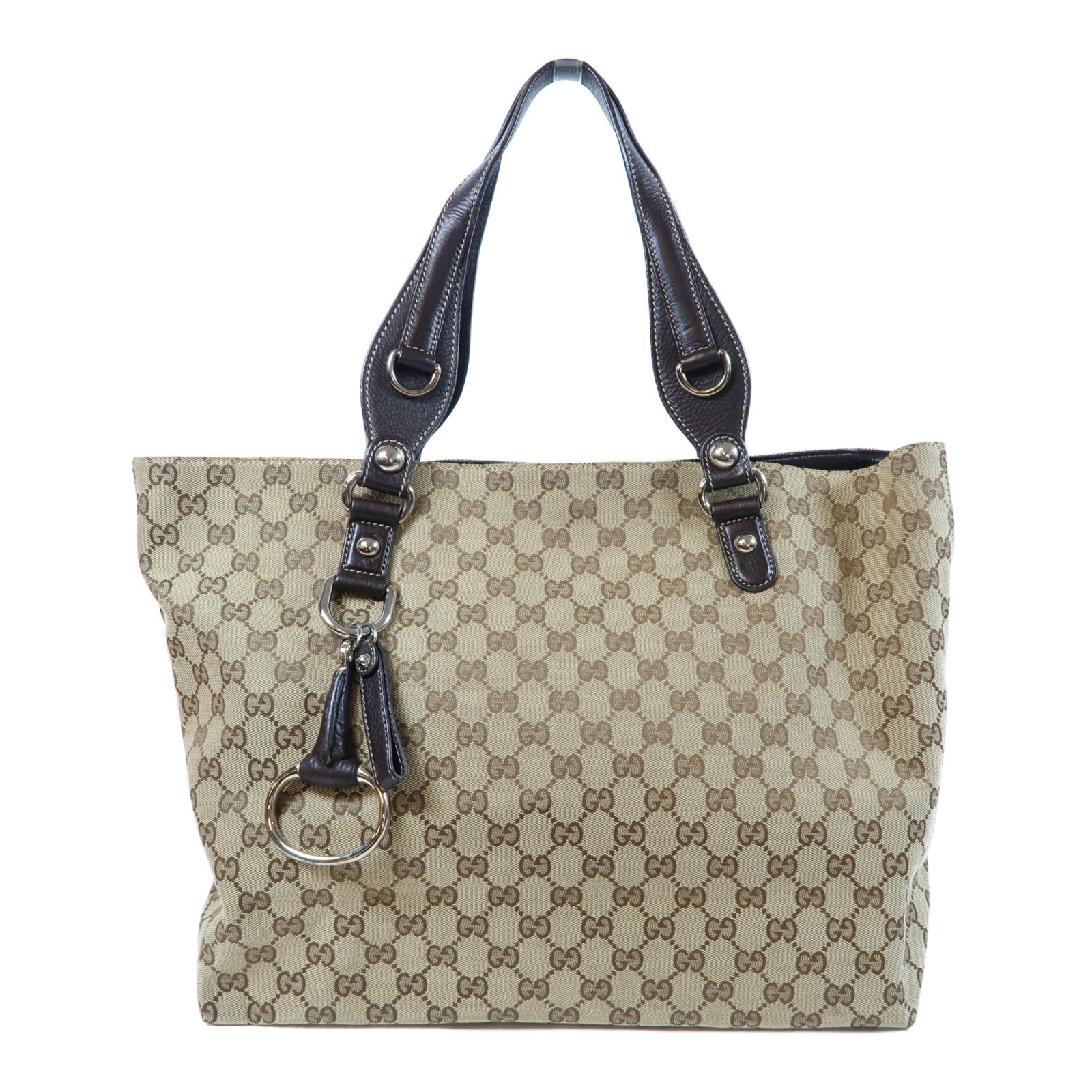GUCCI 【激減優惠】帆布/皮革Tote Bag銀扣肩背袋啡色