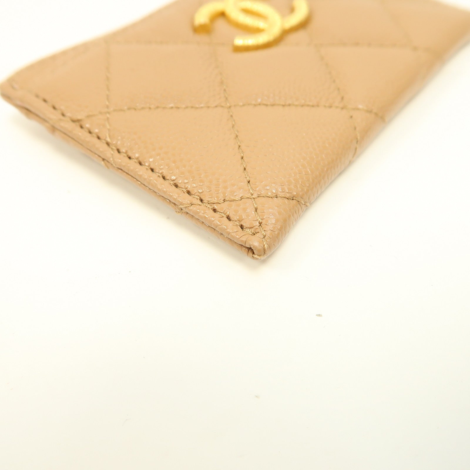 CHANEL 菱格牛皮皮革Card Case金扣卡片套裸色