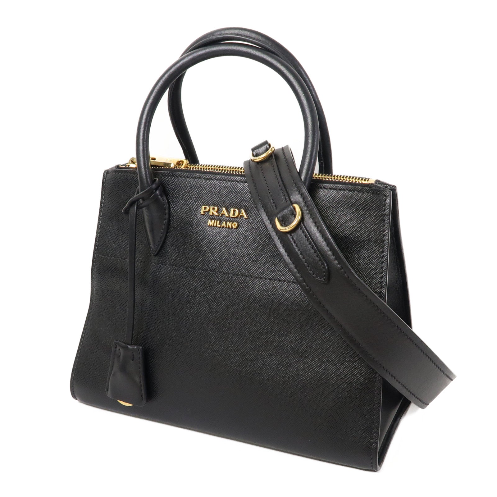 PRADA 【激減優惠】皮革2 Way Shoulder Bag金扣手挽肩背兩用袋黑色