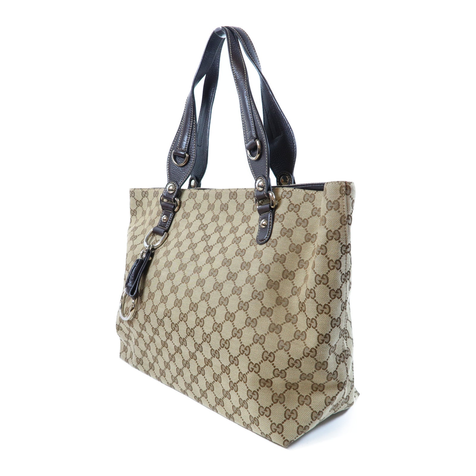 GUCCI 【激減優惠】帆布/皮革Tote Bag銀扣肩背袋啡色