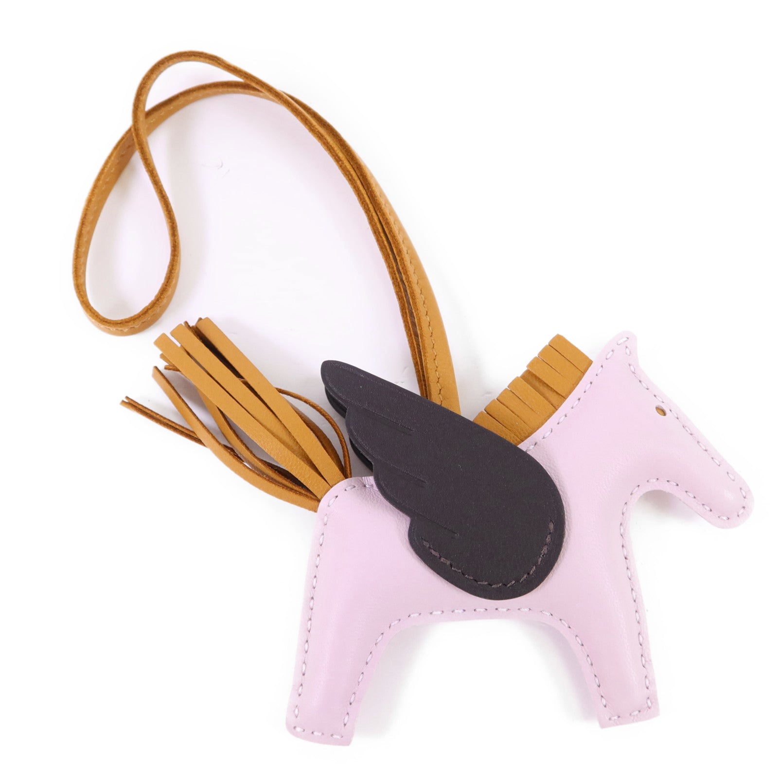 HERMES Milo/Swift皮革Rodeo Pegase PM掛飾Sesame/Ebene/Mauve Pale