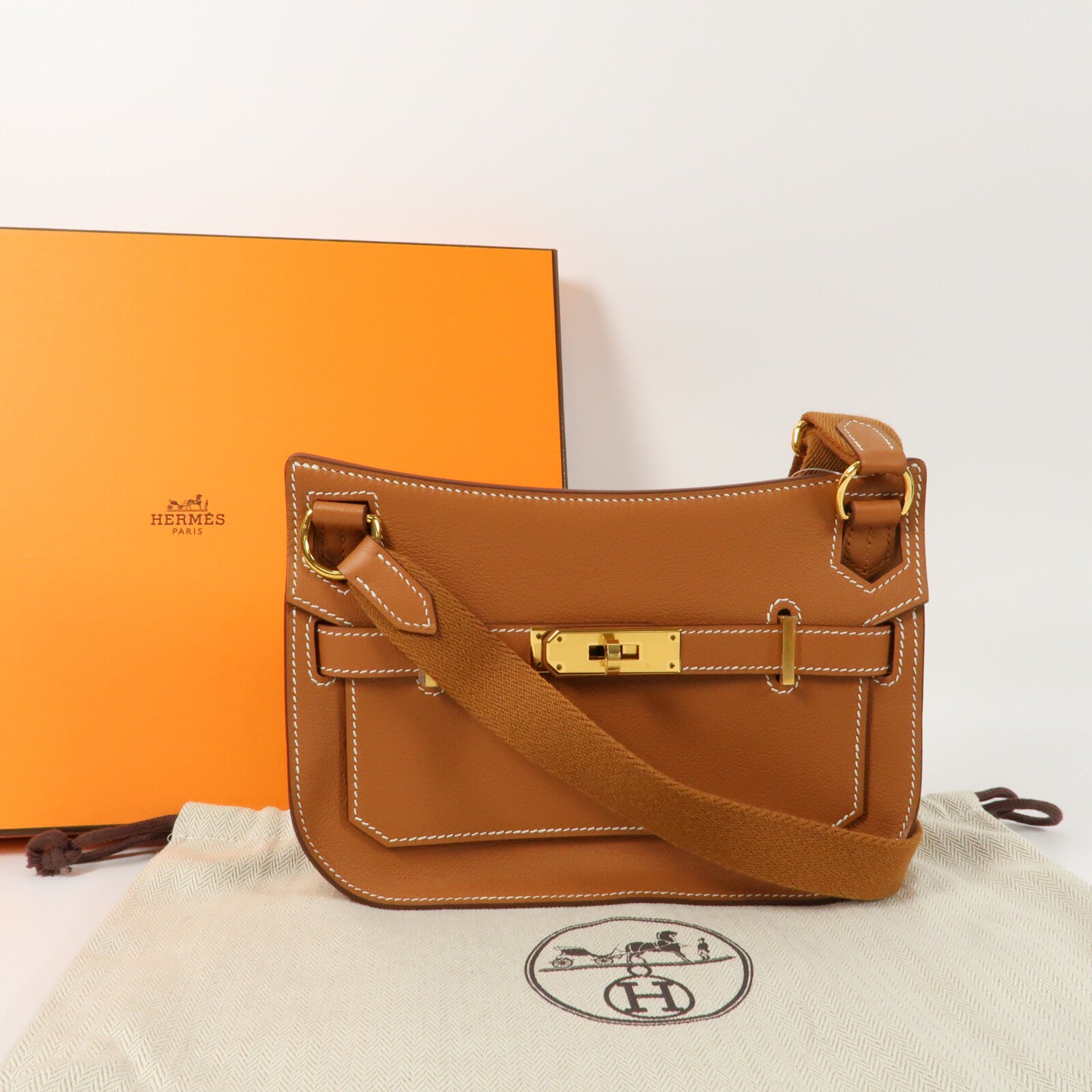 HERMES Evercolor皮革Mini Jypsiere金扣肩背袋Gold