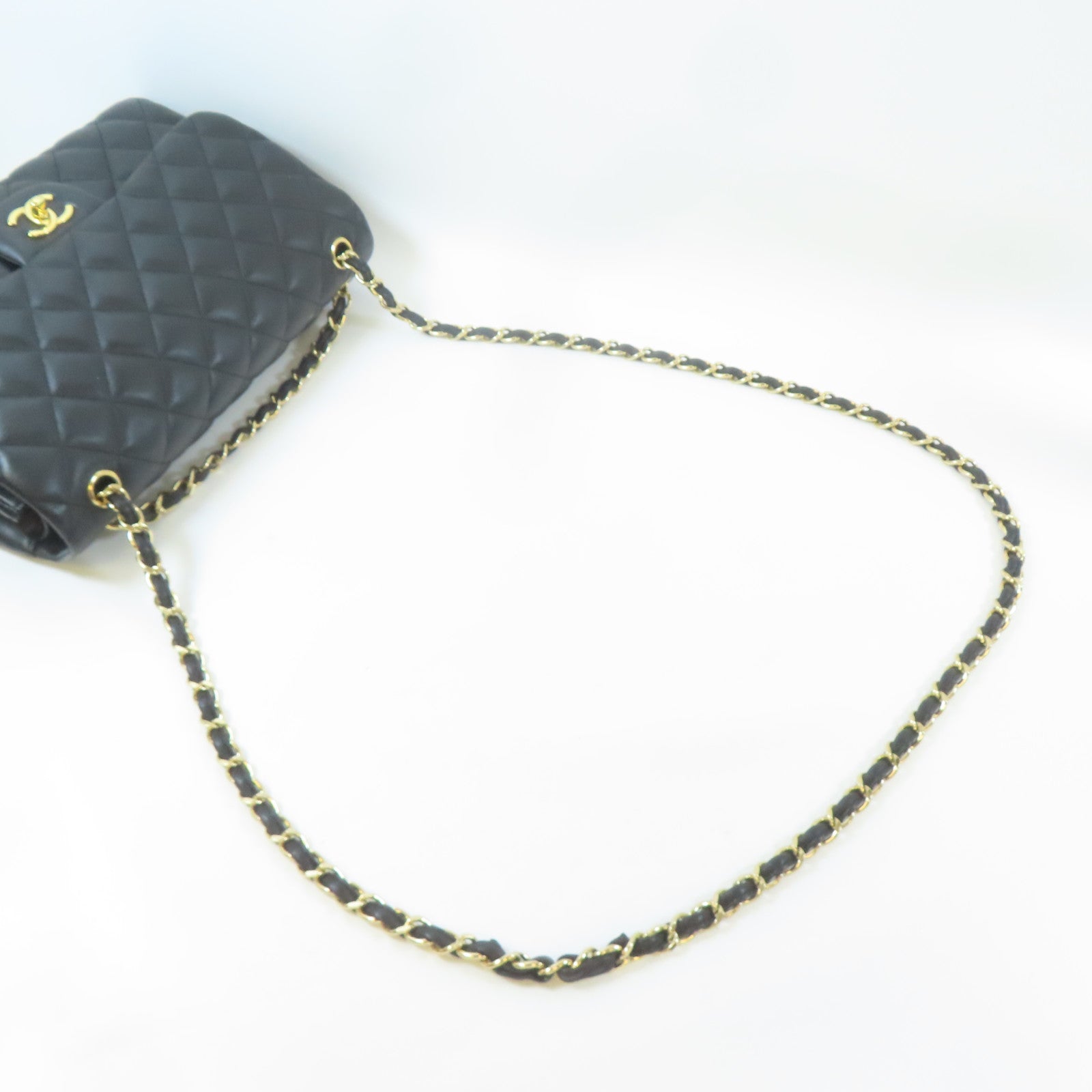 CHANEL 【激減優惠】菱格羊皮皮革Classic Jumbo金扣鏈帶肩背袋黑色