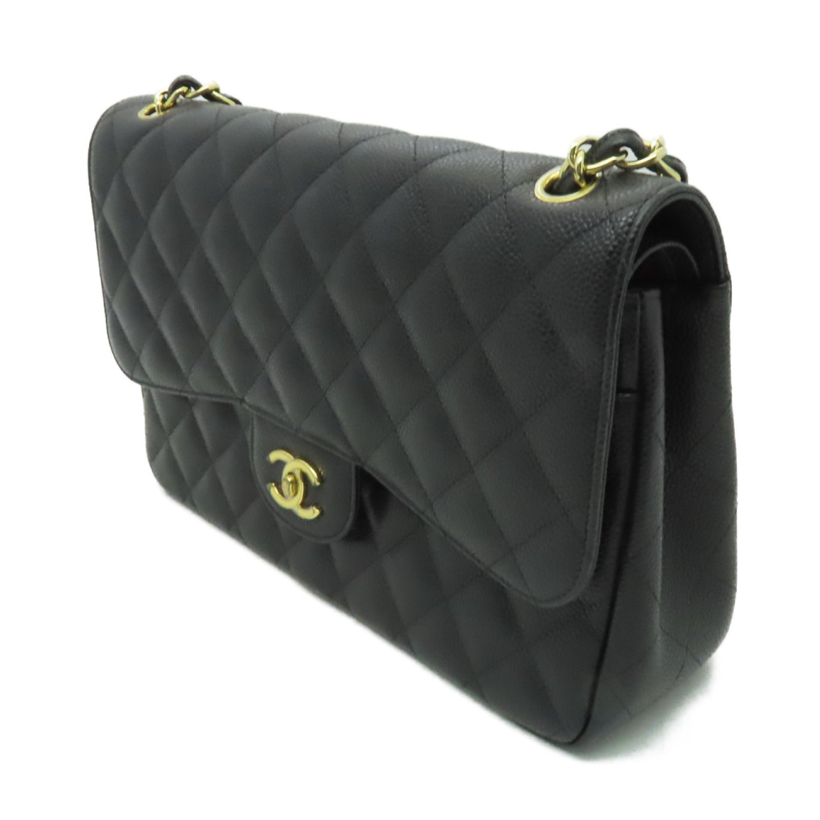 CHANEL 【激減優惠】菱格Caviar皮革Classic Jumbo銀扣鏈帶肩背袋黒色