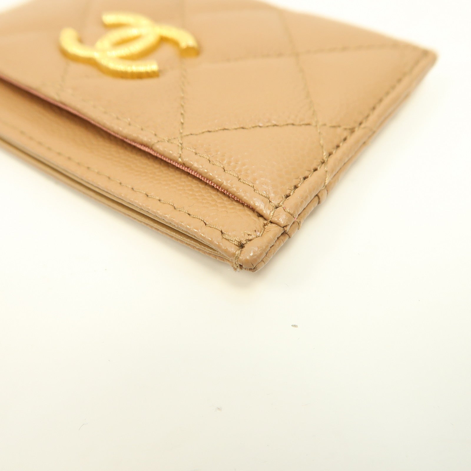 CHANEL 菱格牛皮皮革Card Case金扣卡片套裸色