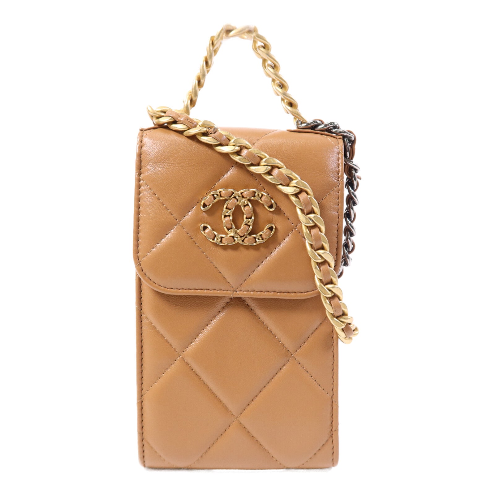 CHANEL 【激減優惠】羊皮皮革CHANEL 19 Phone Bag金扣鏈帶手挽肩背兩用袋