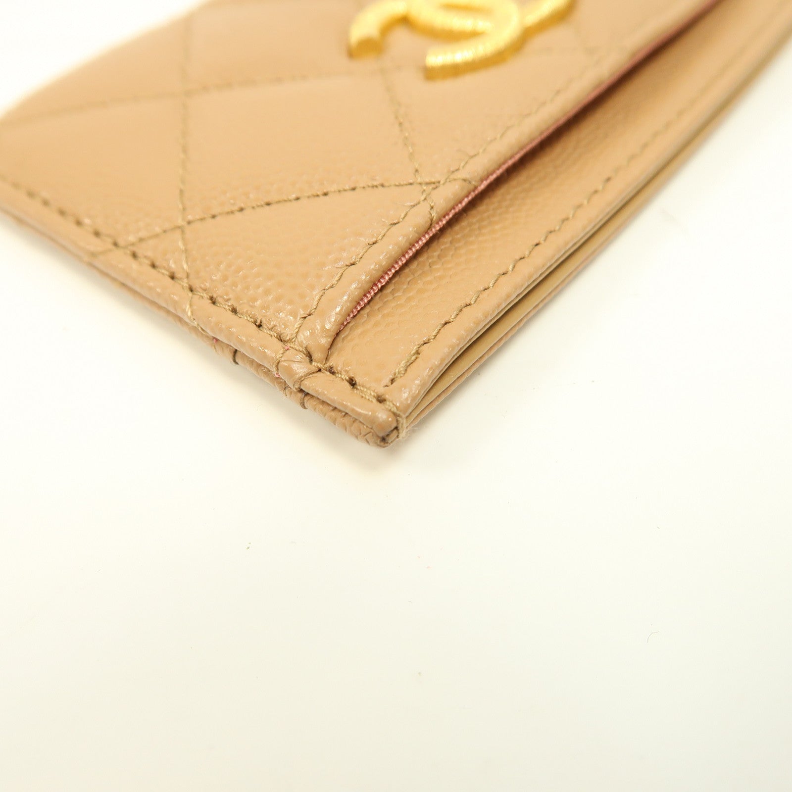 CHANEL 菱格牛皮皮革Card Case金扣卡片套裸色