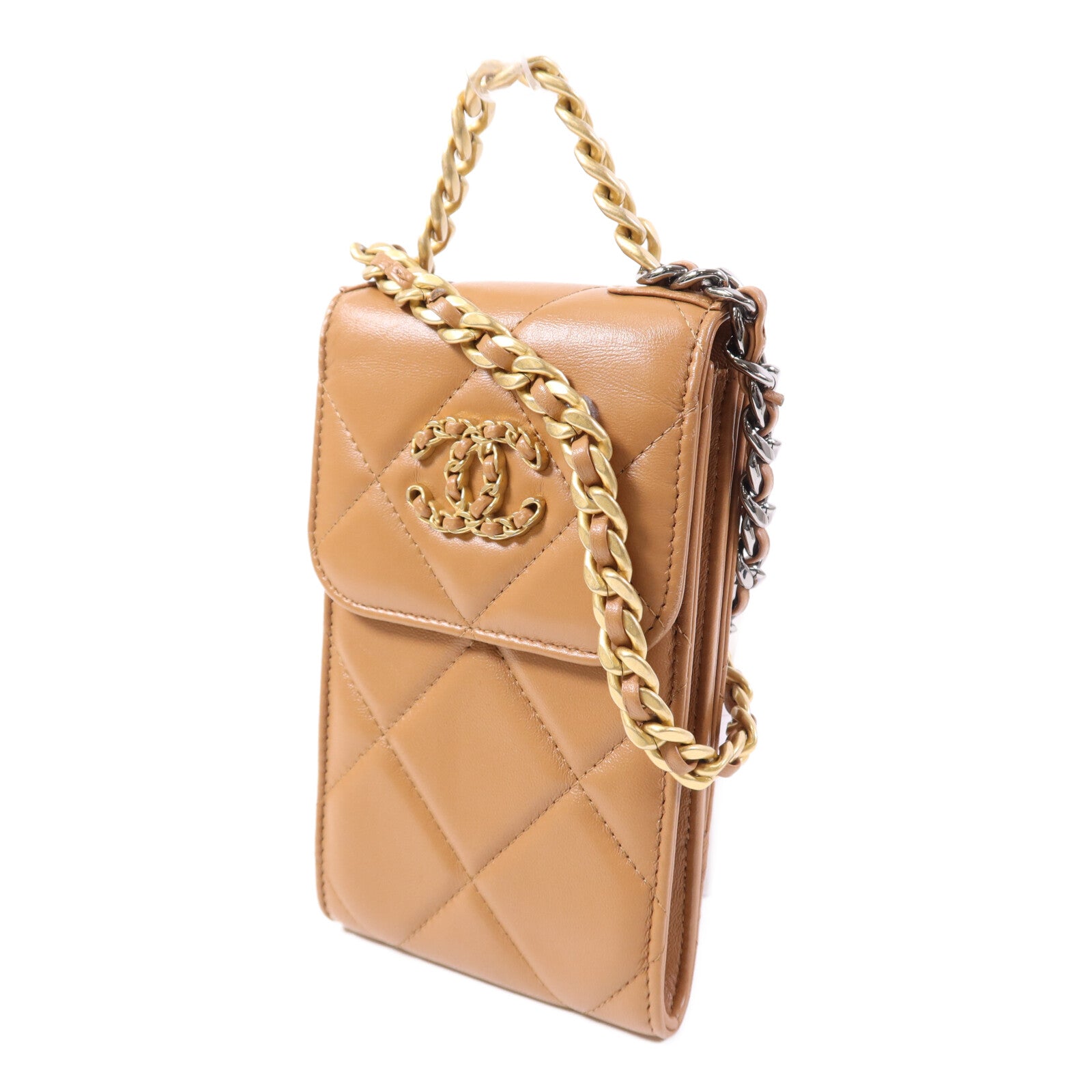 CHANEL 羊皮皮革CHANEL 19 Phone Bag金扣鏈帶手挽肩背兩用袋