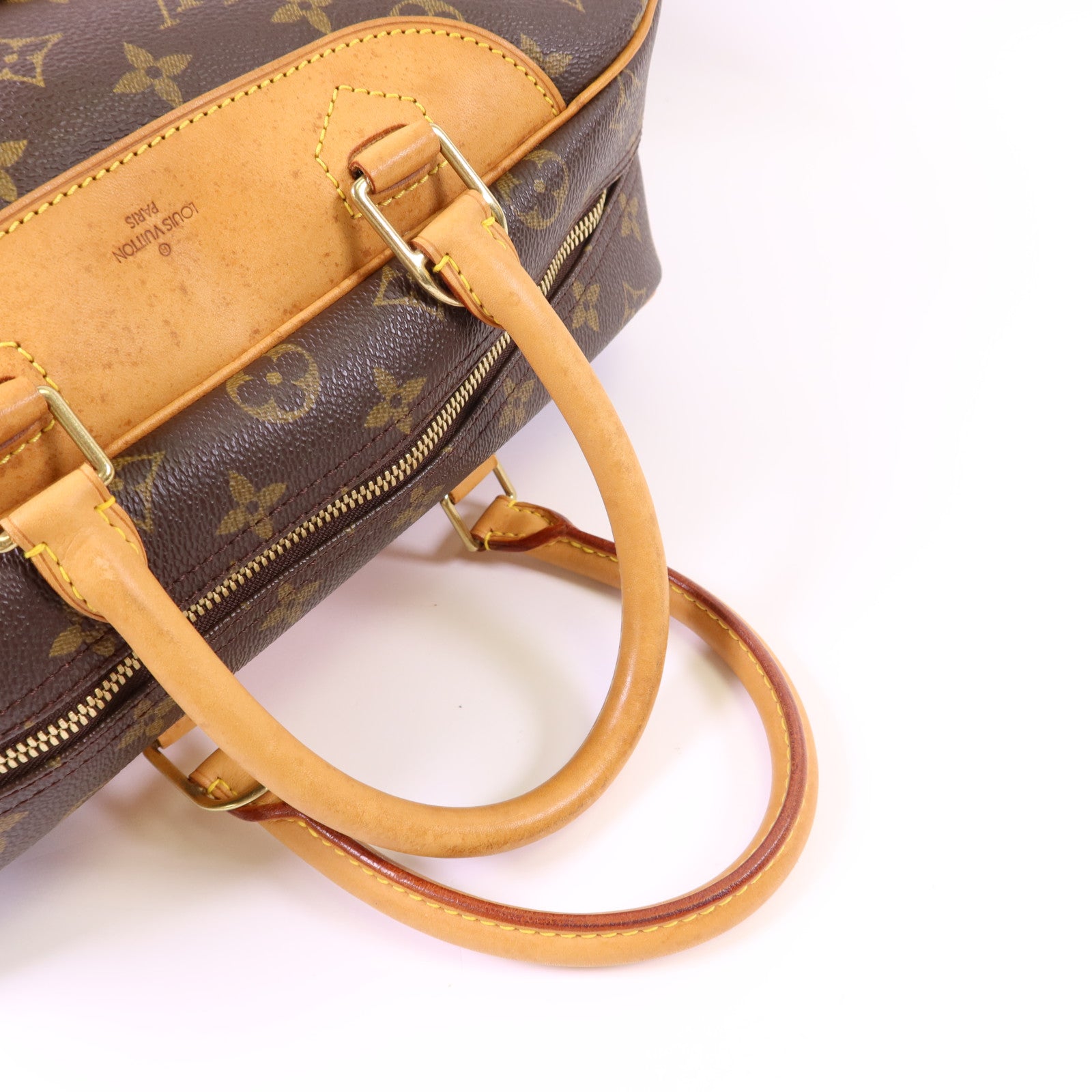 LOUIS VUITTON Monogram Deauville金扣手挽袋棕色