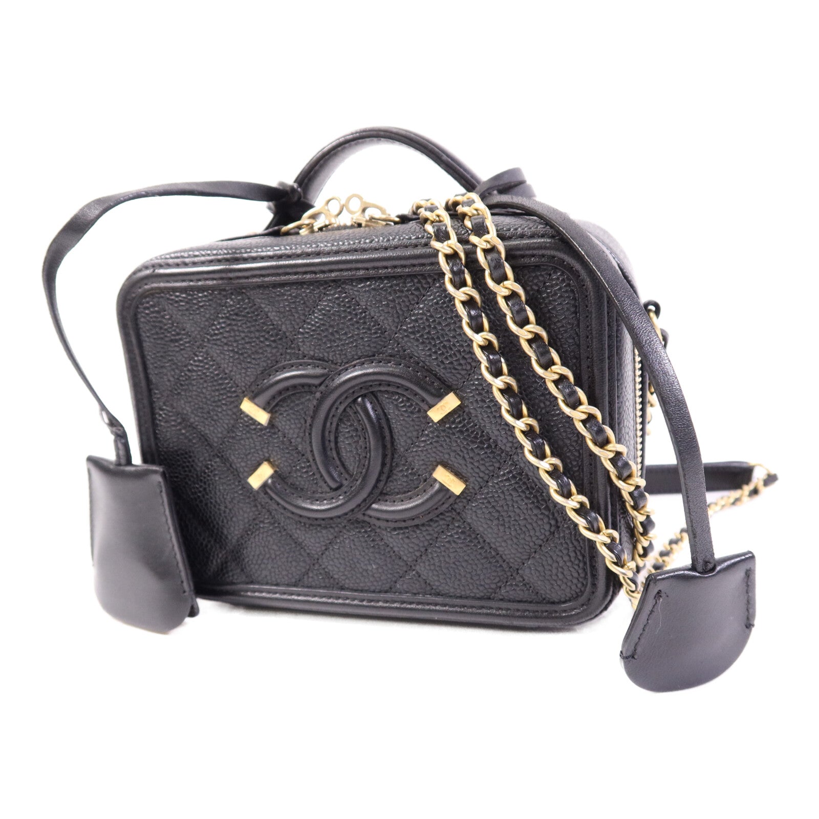CHANEL 牛皮皮革Vanity Case Bag金扣手挽肩背兩用袋