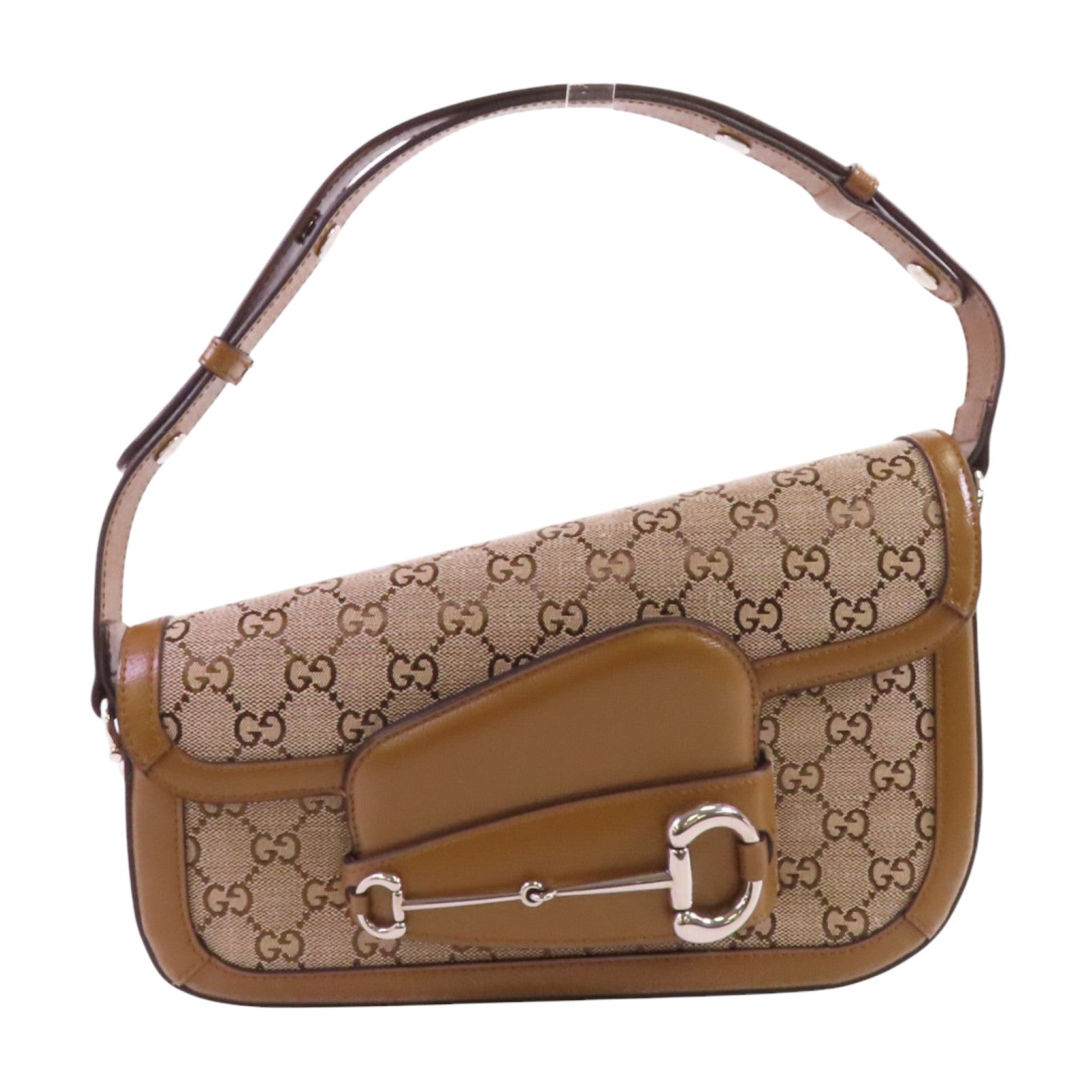 GUCCI 【激減優惠】GG帆布Horsebit 1955 Small銀扣肩背袋
