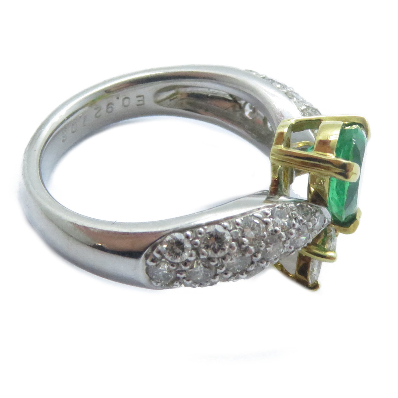 JEWELRY 【激減優惠】PT900鉑金/18K黃金Emerald Diamond Ring 0.92ct綠寶石/1.06ct鑽石戒指US#6.25