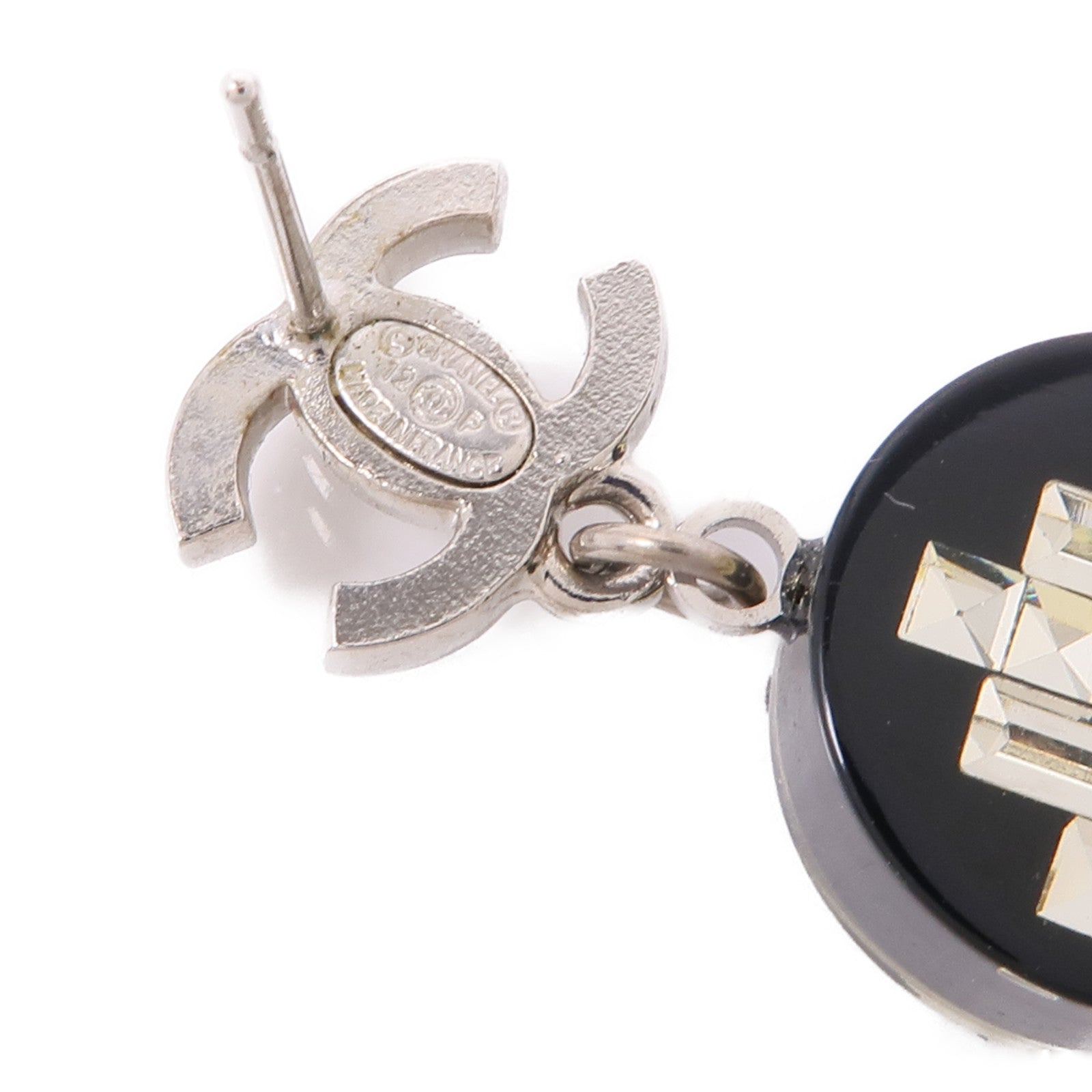 CHANEL CC Earrings Metal/PVC Sliver/Black