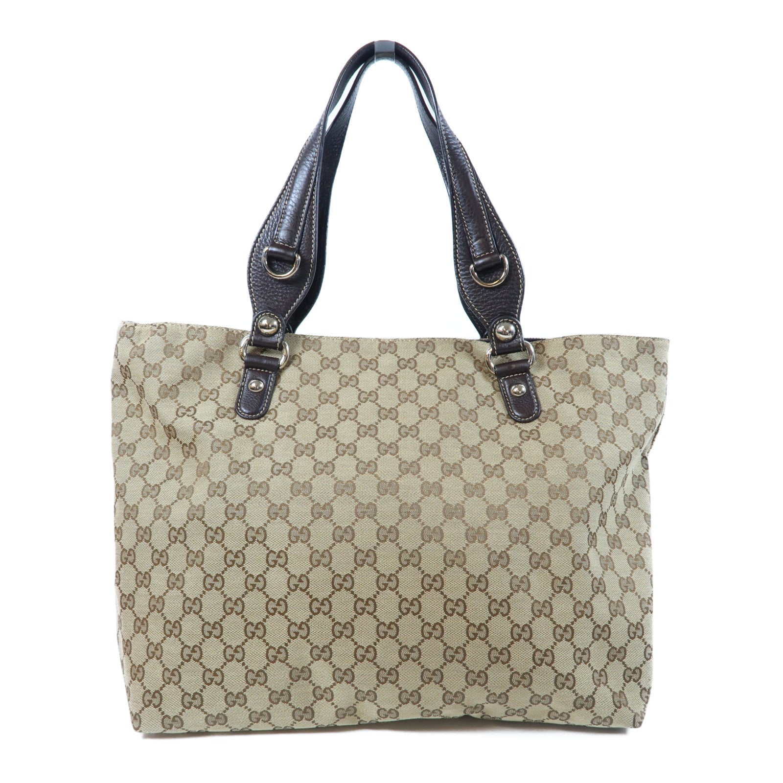 GUCCI 【激減優惠】帆布/皮革Tote Bag銀扣肩背袋啡色