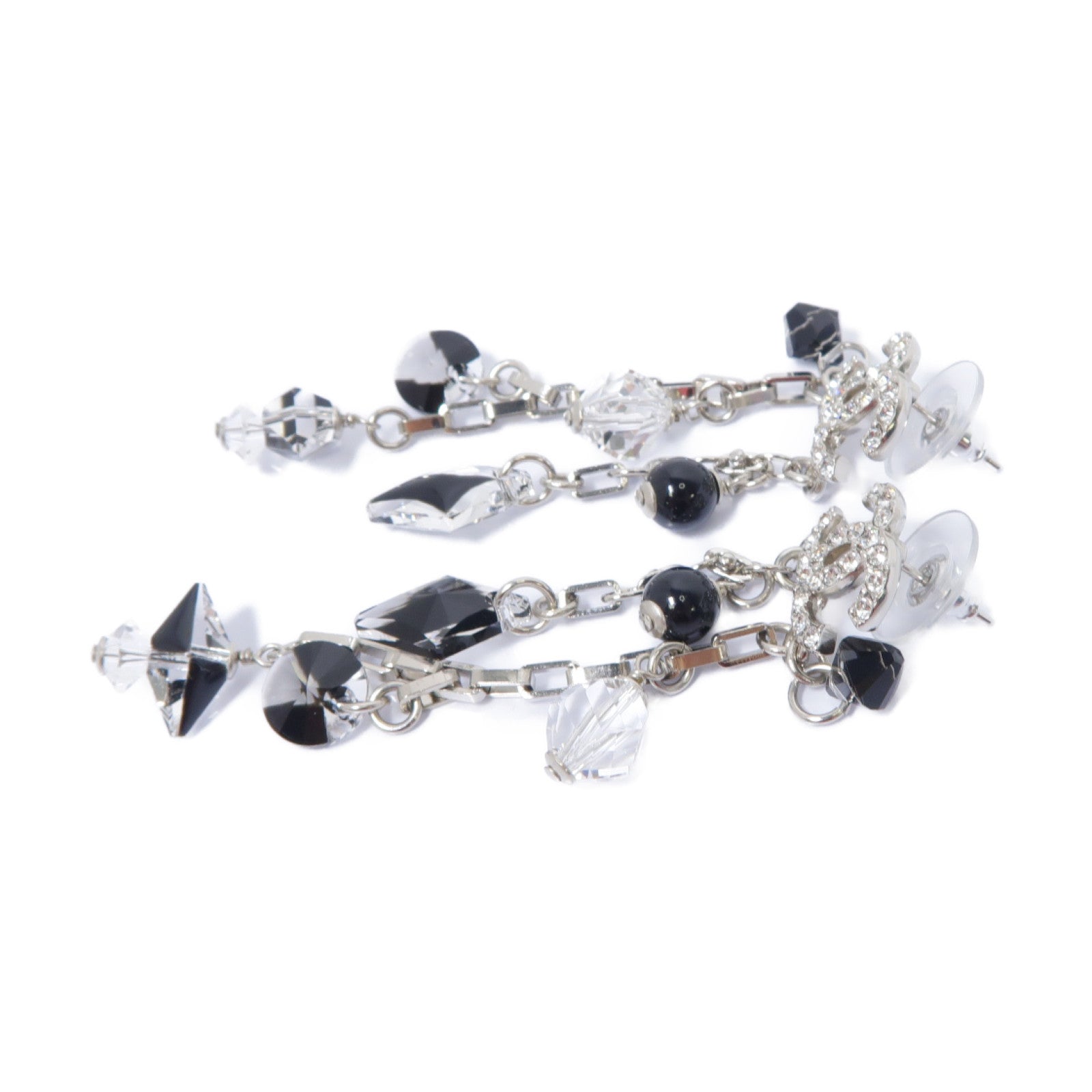 CHANEL 【激減優惠】PVC/金屬Earring耳環銀色/黑色/透明