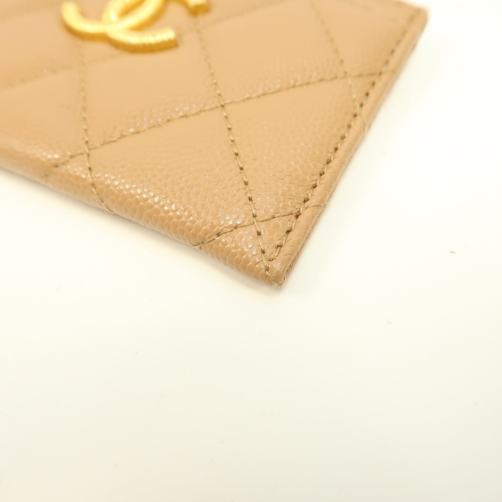 CHANEL 菱格牛皮皮革Card Case金扣卡片套裸色