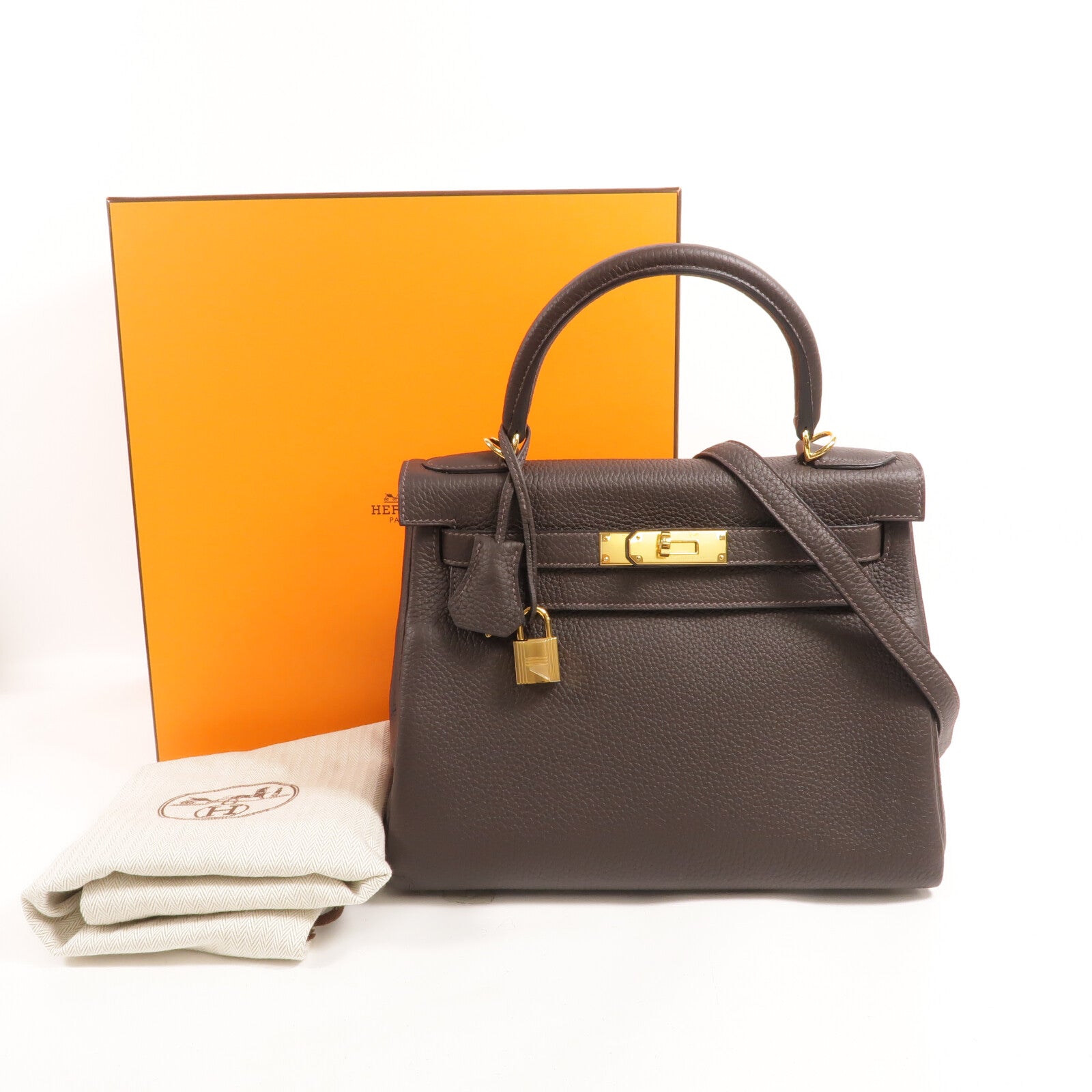 HERMES Togo皮革Kelly 28手挽肩背兩用袋Macassar