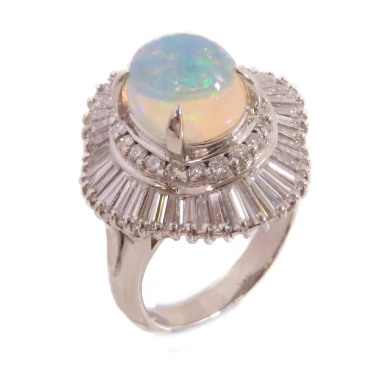 JEWELRY PT900鉑金/2.79ct蛋白石/1.73ct鑚石Opal Diamond Ring戒指US#6.25